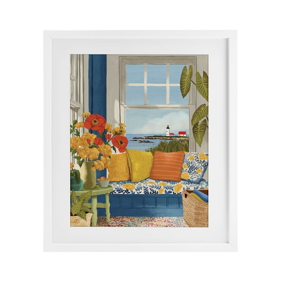 Stupell Industries Distant Lighthouse Window View White Framed Print Under Glass, design by Lisa R Dumm