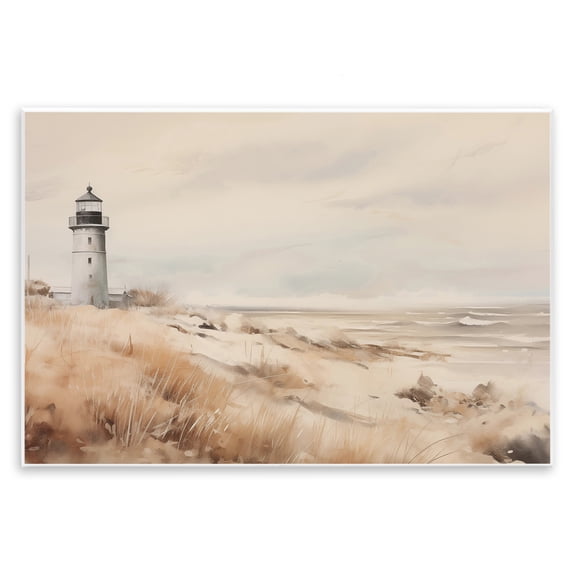 Stupell Industries Distant Lighthouse in Neutral Tones Landscape & Nature Painting Unframed Art Print Wall Art, 15 x 10
