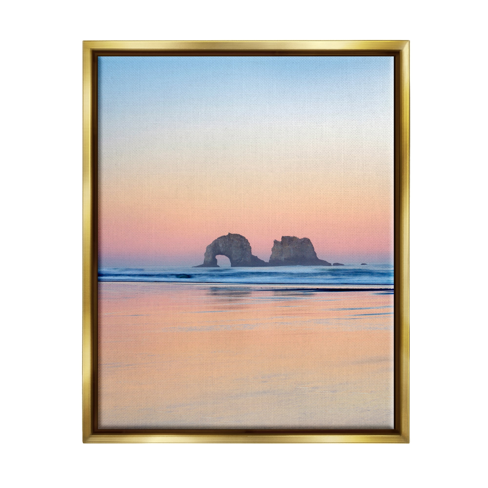 Stupell Industries Distant Ocean Cliffs Sunrise Coastal Photography Gold Floater Framed Art Print Wall Art