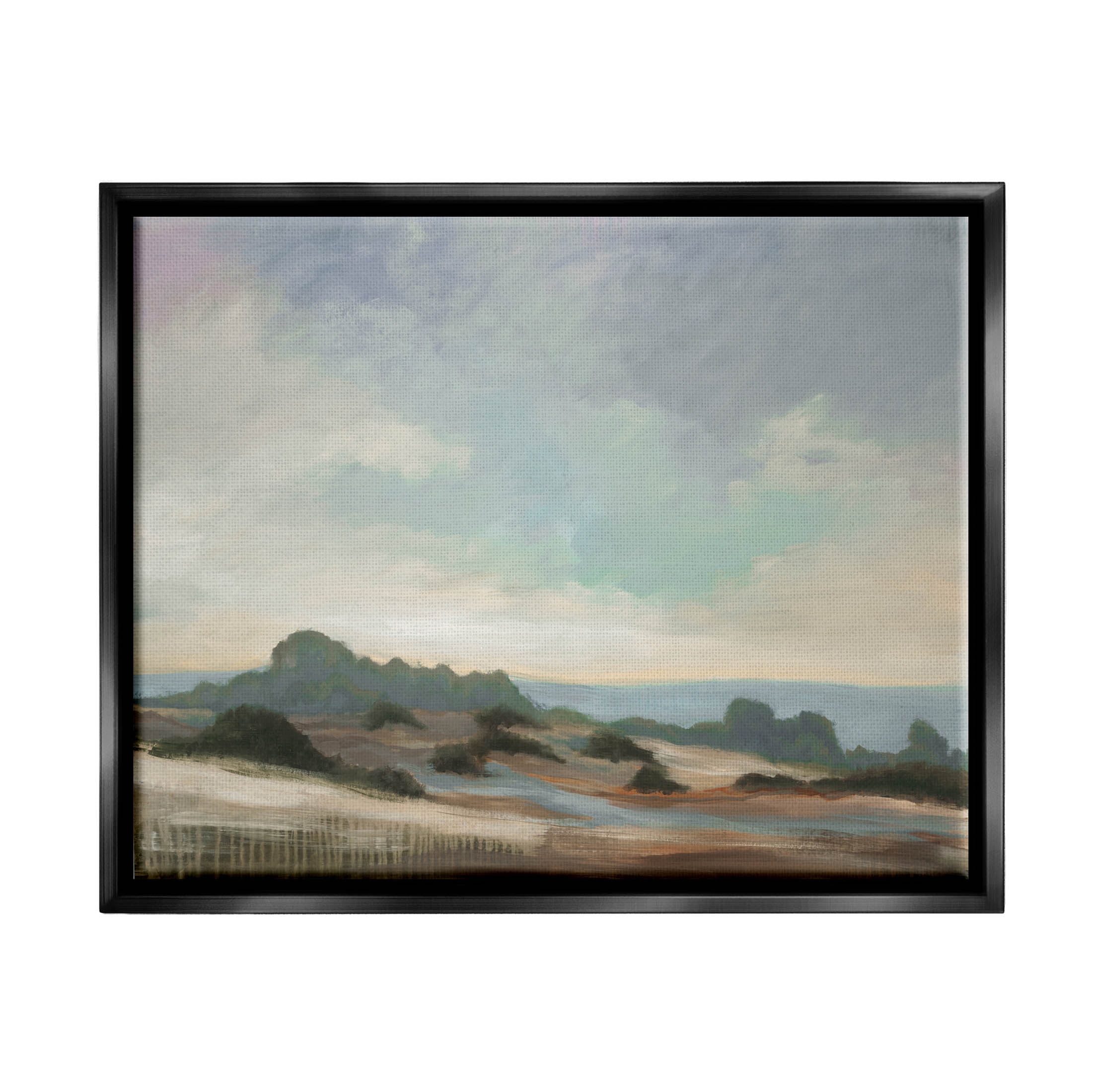Stupell Industries Distant Ocean Landscape Scenery Painting Jet Black Floating Framed Canvas Print Wall Art, Design by Liz Jardine