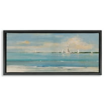 Stupell Industries Distant Painterly Sailboats Nautical & Beach Painting Black Floater Framed Canvas Art Print Wall Art, 25 x 11