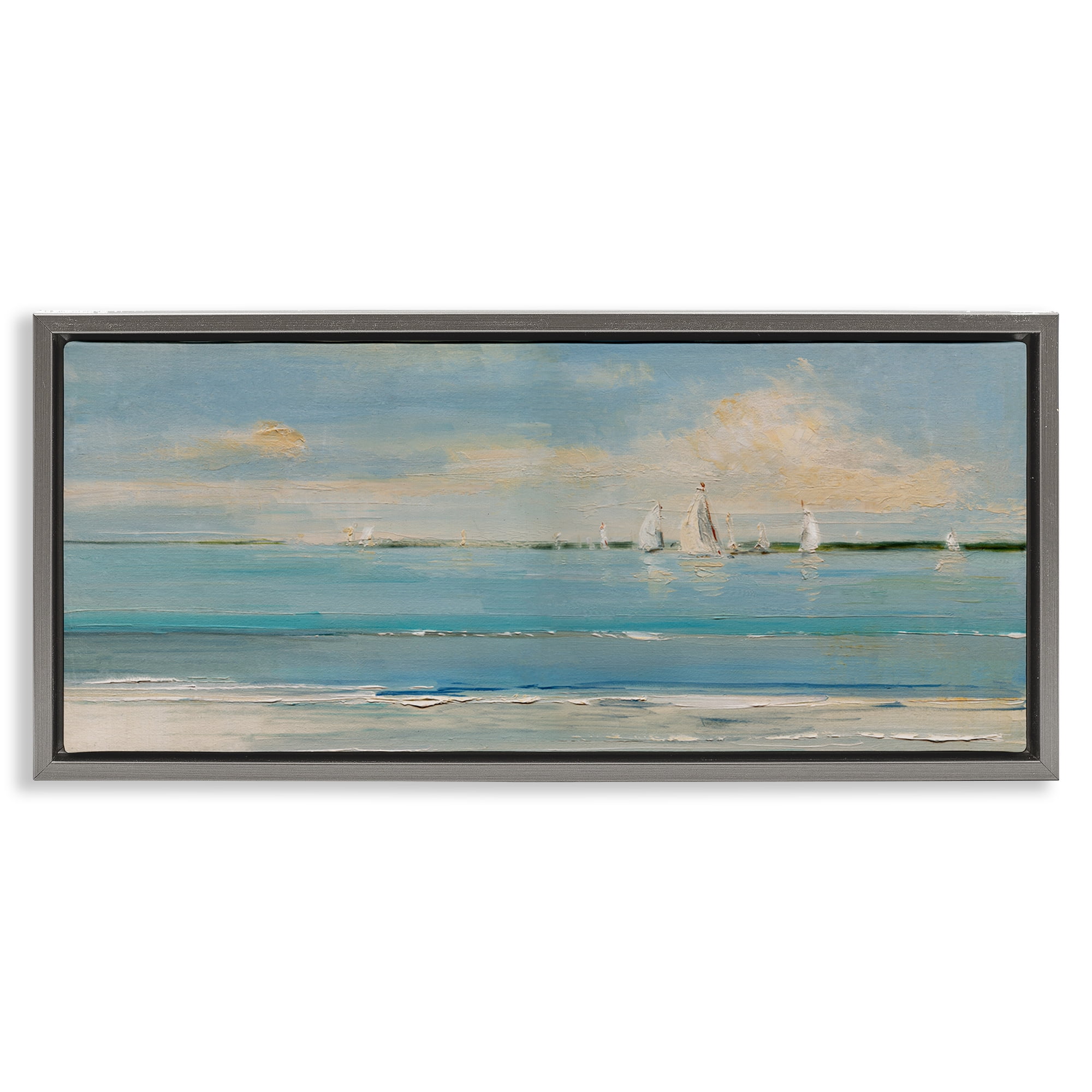 Stupell Industries Distant Painterly Sailboats Nautical & Beach Painting Gray Floater Framed Canvas Art Print Wall Art, 25 x 11