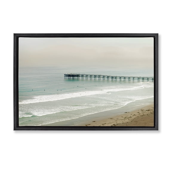Stupell Industries Distant Pier Beach Jetty Landscape & Nature Photography Black Floater Framed Canvas Art Print Wall Art, 25 x 17