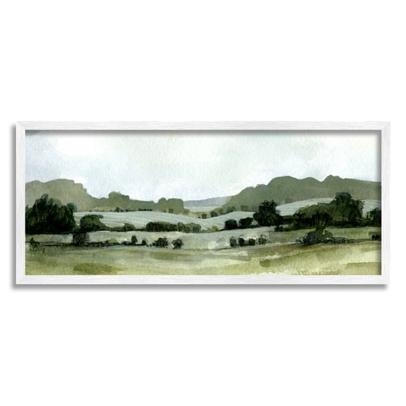 Stupell Industries Distant Rolling Hills Rural Grassland Scenic Landscape Painting White Framed Art Print Wall Art, Design by Emma Caroline