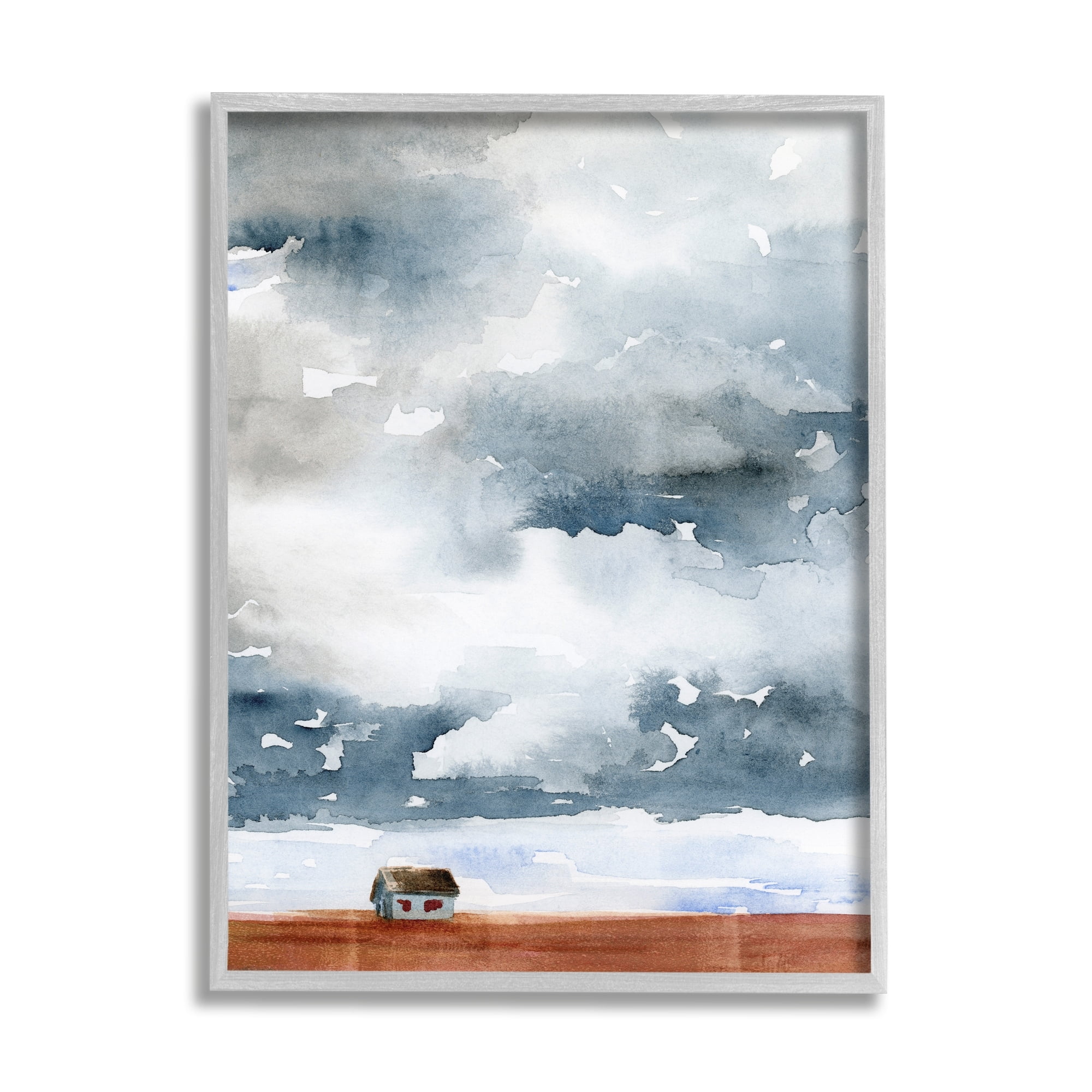 Stupell Industries Distant Rural Cottage Heavy Clouds Watercolor Painting Painting Gray Framed Art Print Wall Art, Design by Jennifer Paxton Parker
