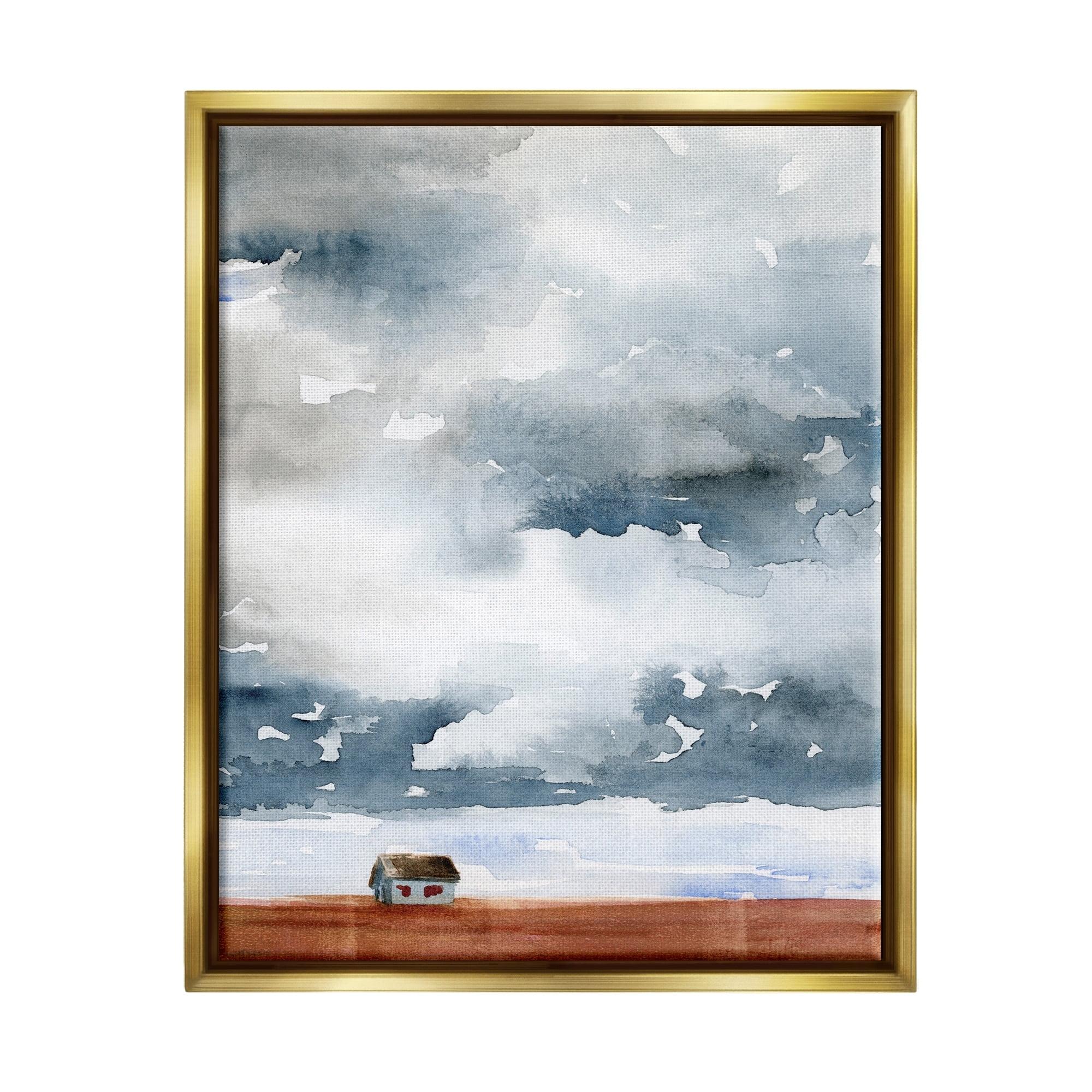 Stupell Industries Distant Rural Cottage Heavy Clouds Watercolor Painting Painting Metallic Gold Floating Framed Canvas Print Wall Art, Design by Jennifer Paxton Parker