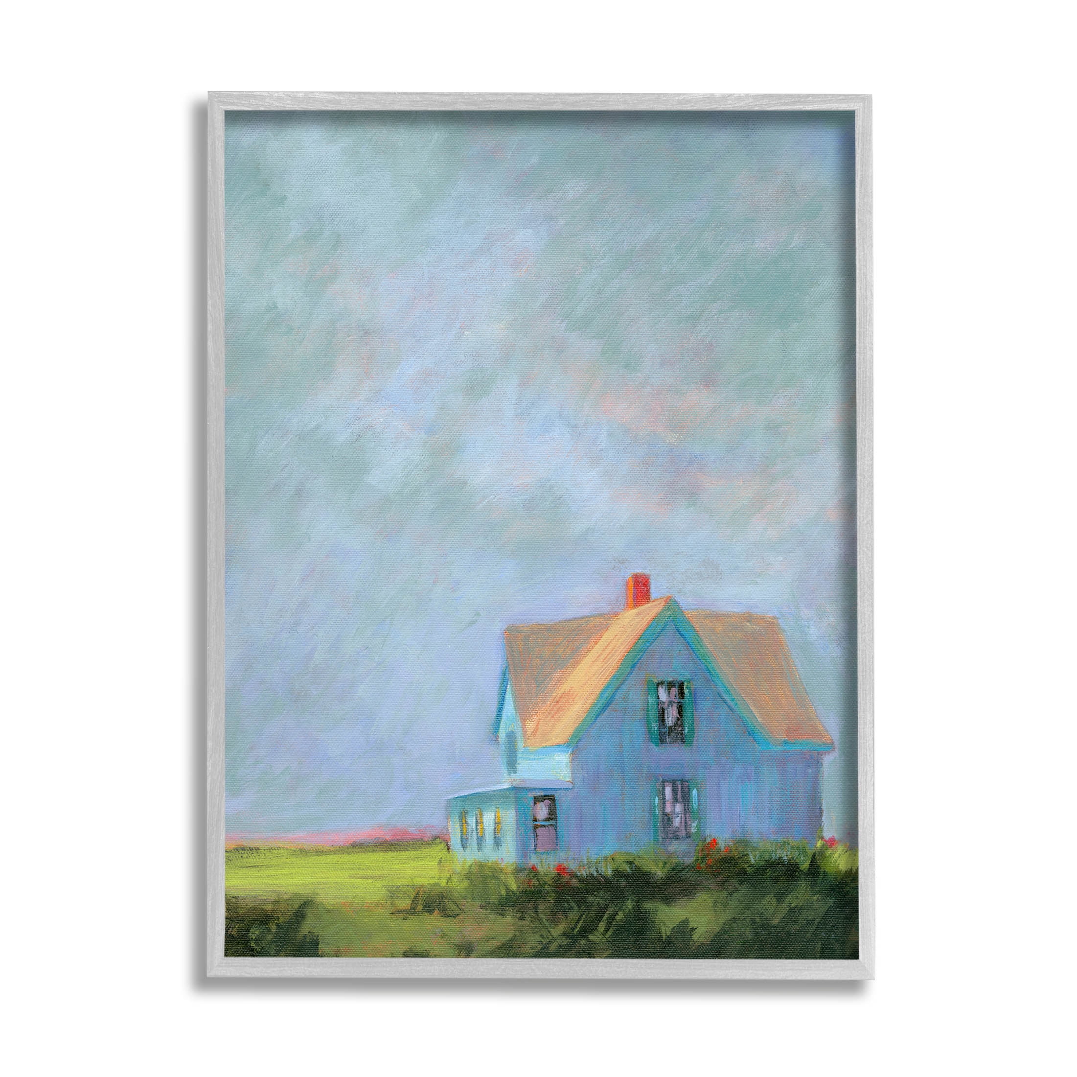 Stupell Industries Distant Rural House Dark Cloudy Sky Painting Gray Framed Art Print Wall Art, Design by Sweetwater