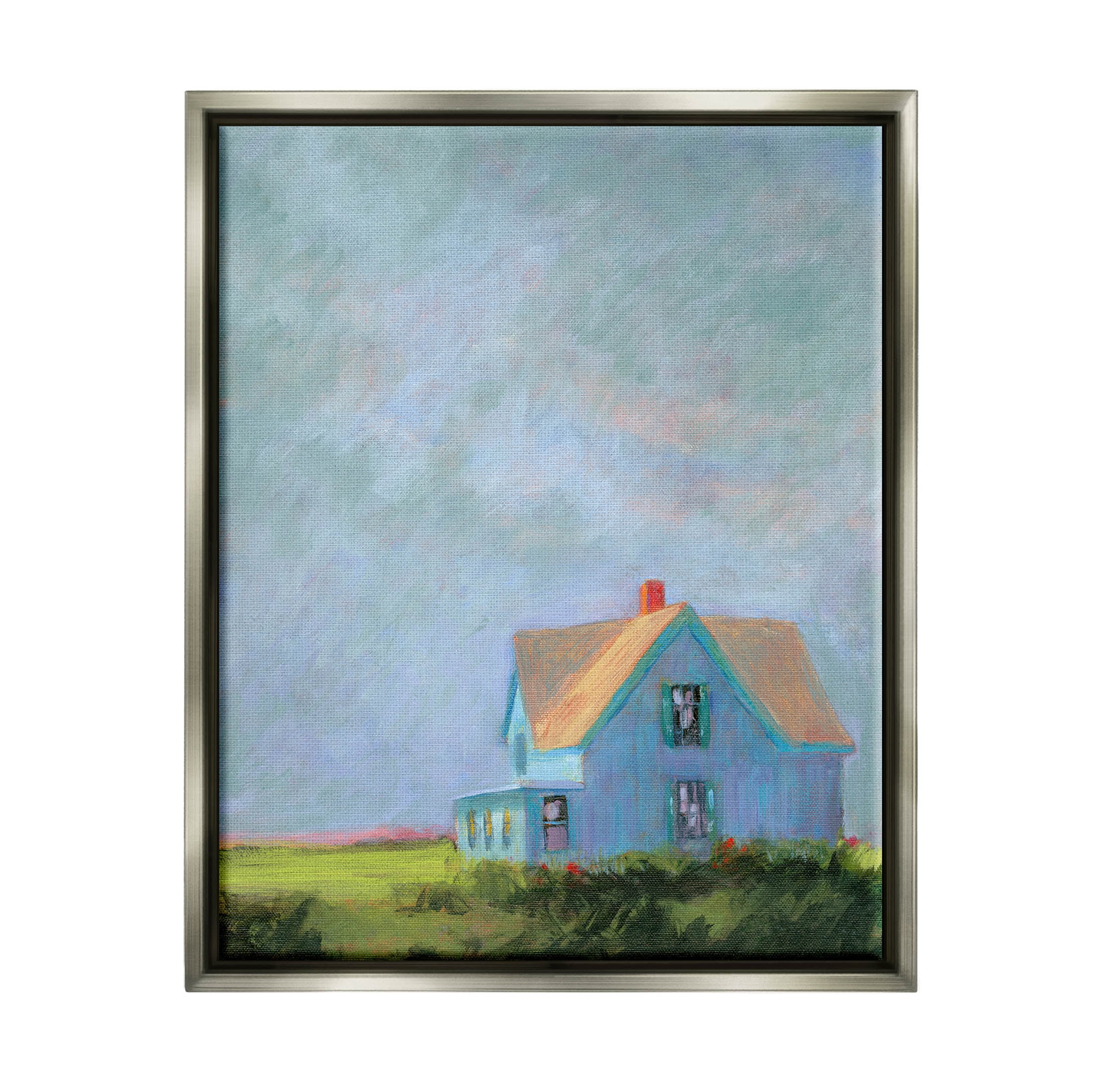 Stupell Industries Distant Rural House Dark Cloudy Sky Painting Luster Gray Floating Framed Canvas Print Wall Art, Design by Sweetwater