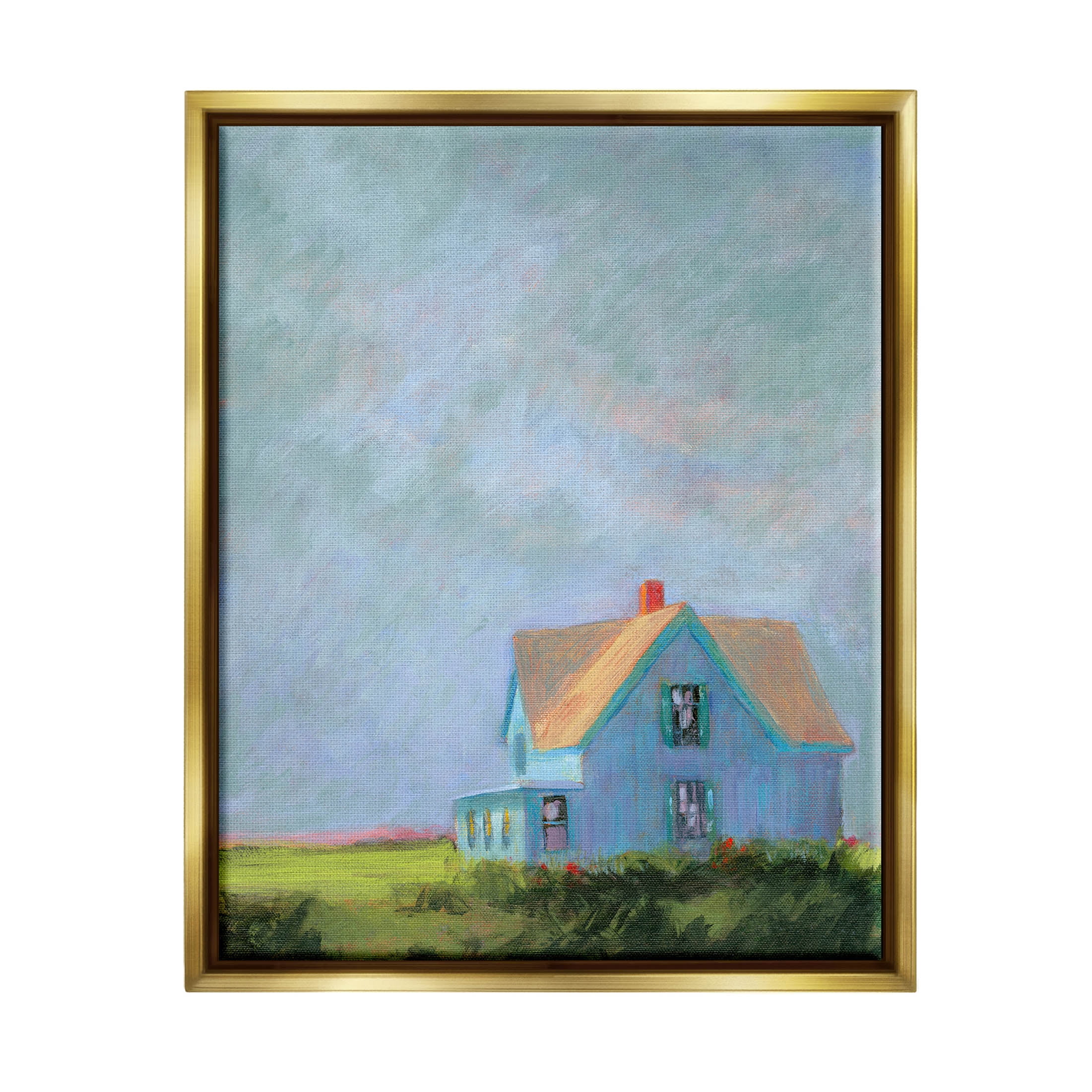 Stupell Industries Distant Rural House Dark Cloudy Sky Painting Metallic Gold Floating Framed Canvas Print Wall Art, Design by Sweetwater