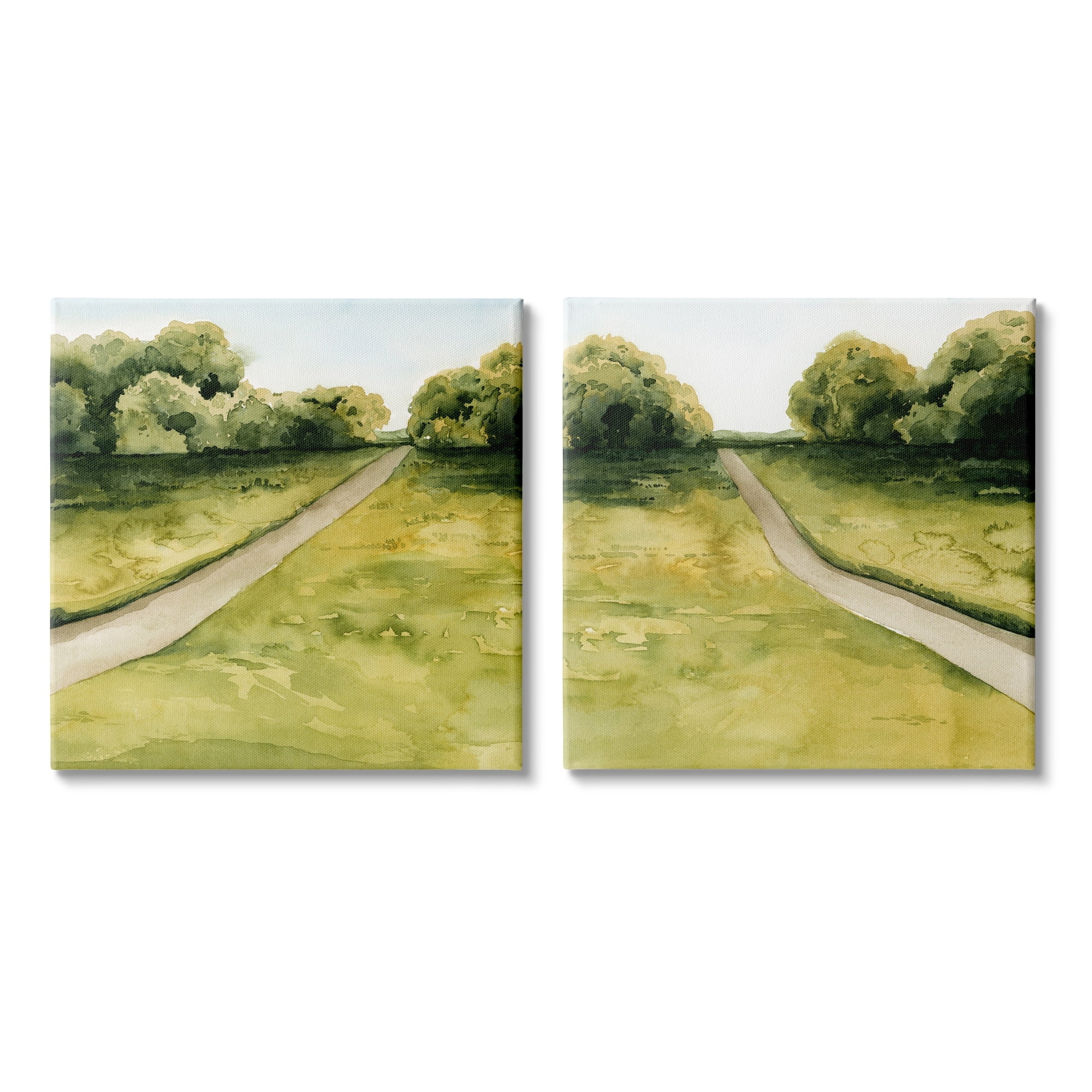Stupell Industries Distant Rural Path Greenery Botanical Countryside Bushes Painting Gallery Wrapped Canvas Print Wall Art, Set of 2, Design by Grace Popp