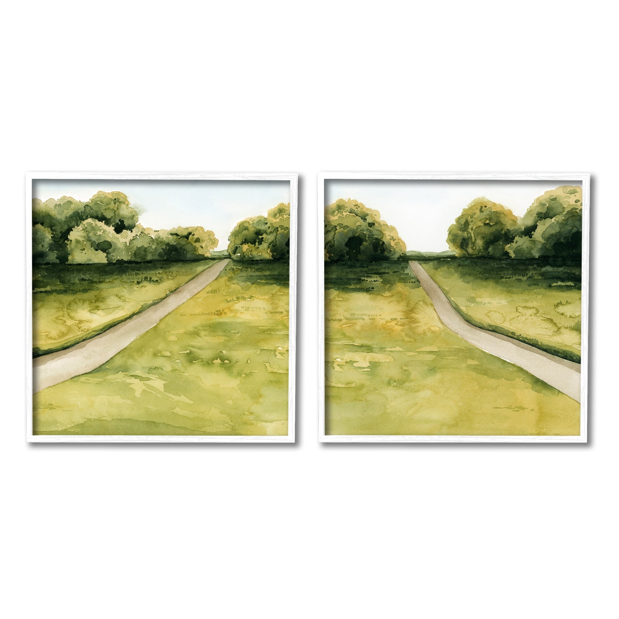 Stupell Industries Distant Rural Path Greenery Botanical Countryside Bushes Painting White Framed Art Print Wall Art, Set of 2, Design by Grace Popp