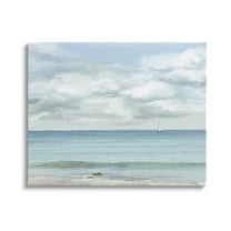 Stupell Industries Distant Sailboat Cloudy Shore Landscape Painting Gallery Wrapped Canvas Art Print Wall Art, 20 x 16
