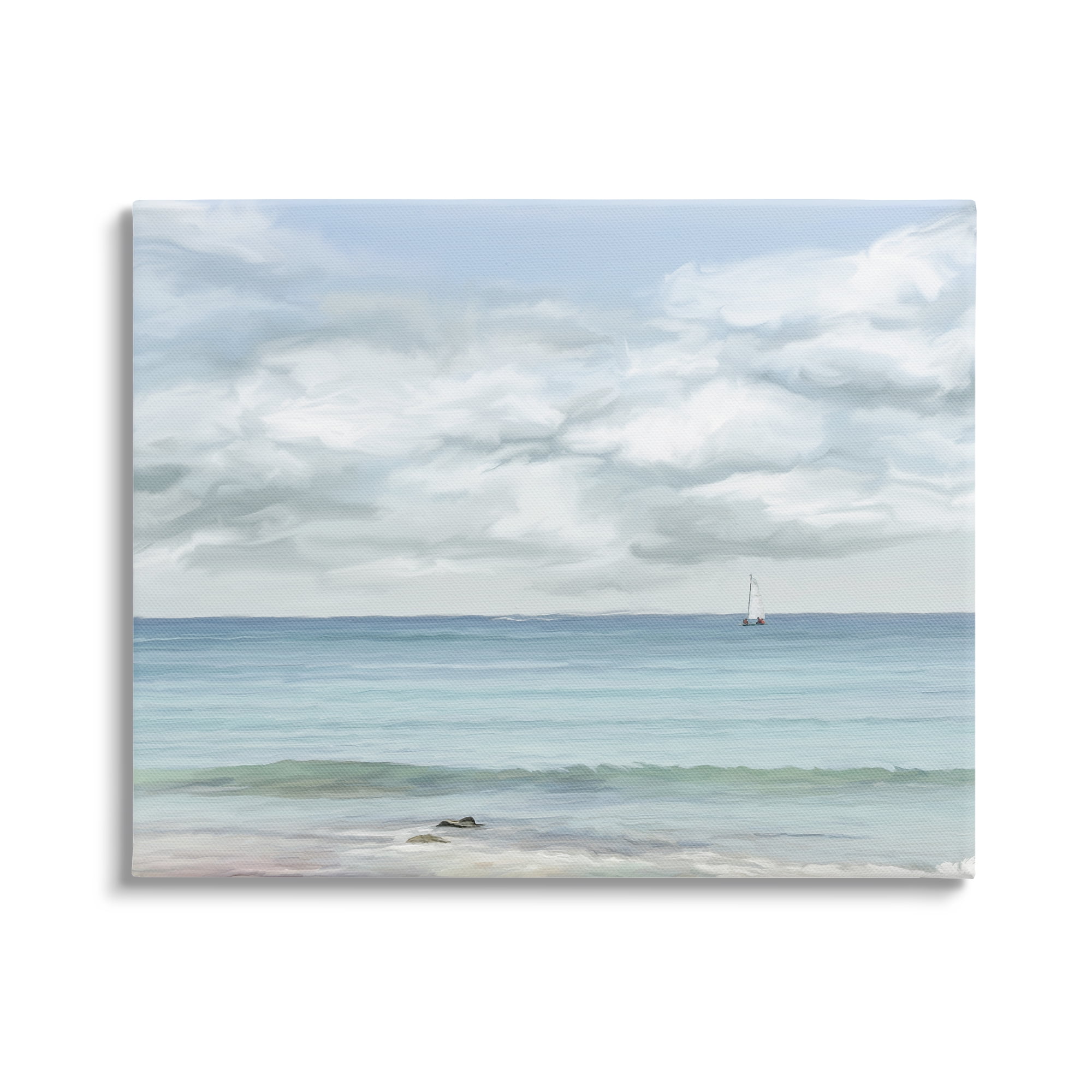 Stupell Industries Distant Sailboat Cloudy Shore Landscape Painting Gallery Wrapped Canvas Art Print Wall Art, 40 x 30