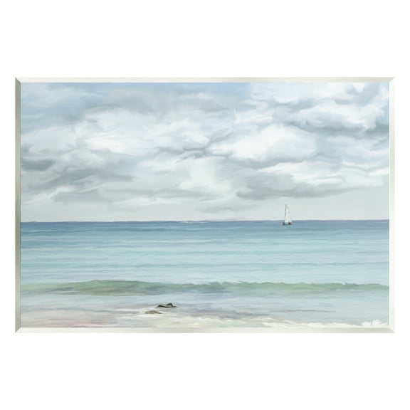 Stupell Industries Distant Sailboat Cloudy Shore Landscape Painting Unframed Art Print Wall Art, 15 x 10