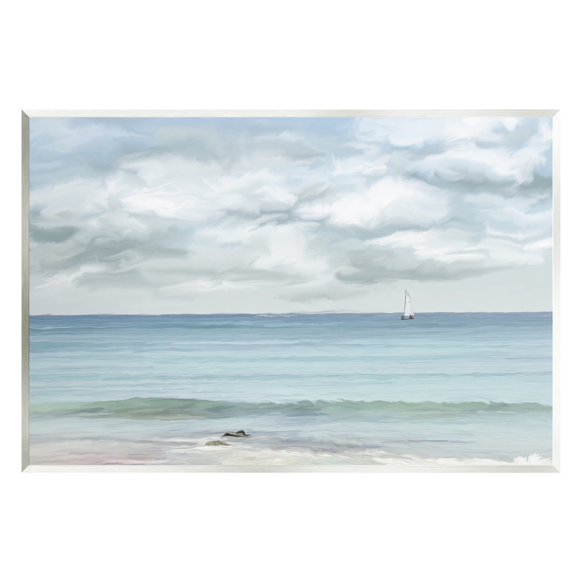 Stupell Industries Distant Sailboat Cloudy Shore Landscape Painting Unframed Art Print Wall Art, 19 x 13