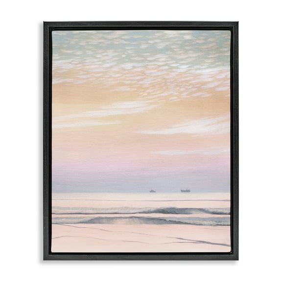 Stupell Industries Distant Ship at Sunrise Nautical & Beach Painting Black Floater Framed Canvas Art Print Wall Art, 17 x 21