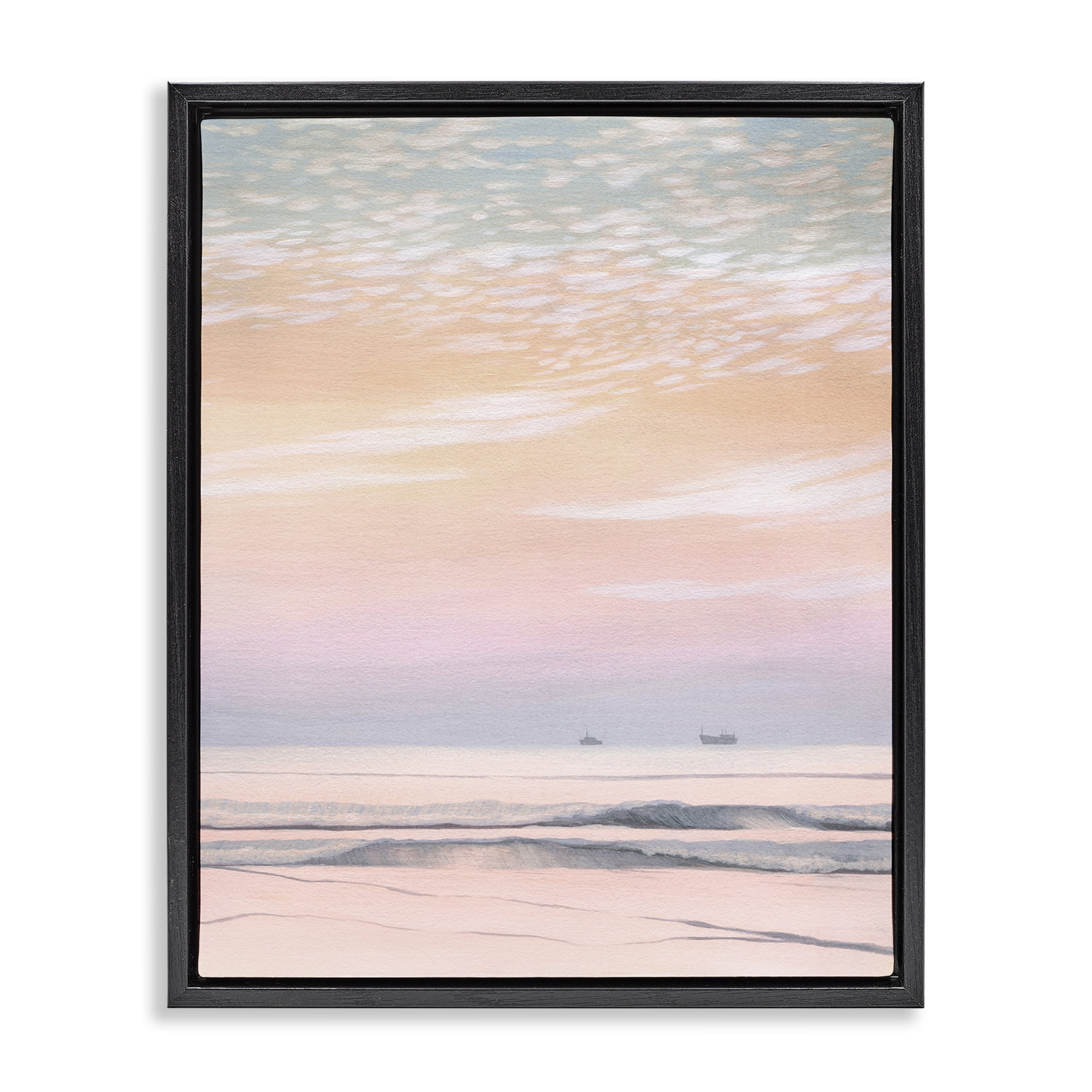 Stupell Industries Distant Ship at Sunrise Nautical & Beach Painting Black Floater Framed Canvas Art Print Wall Art, 25 x 31