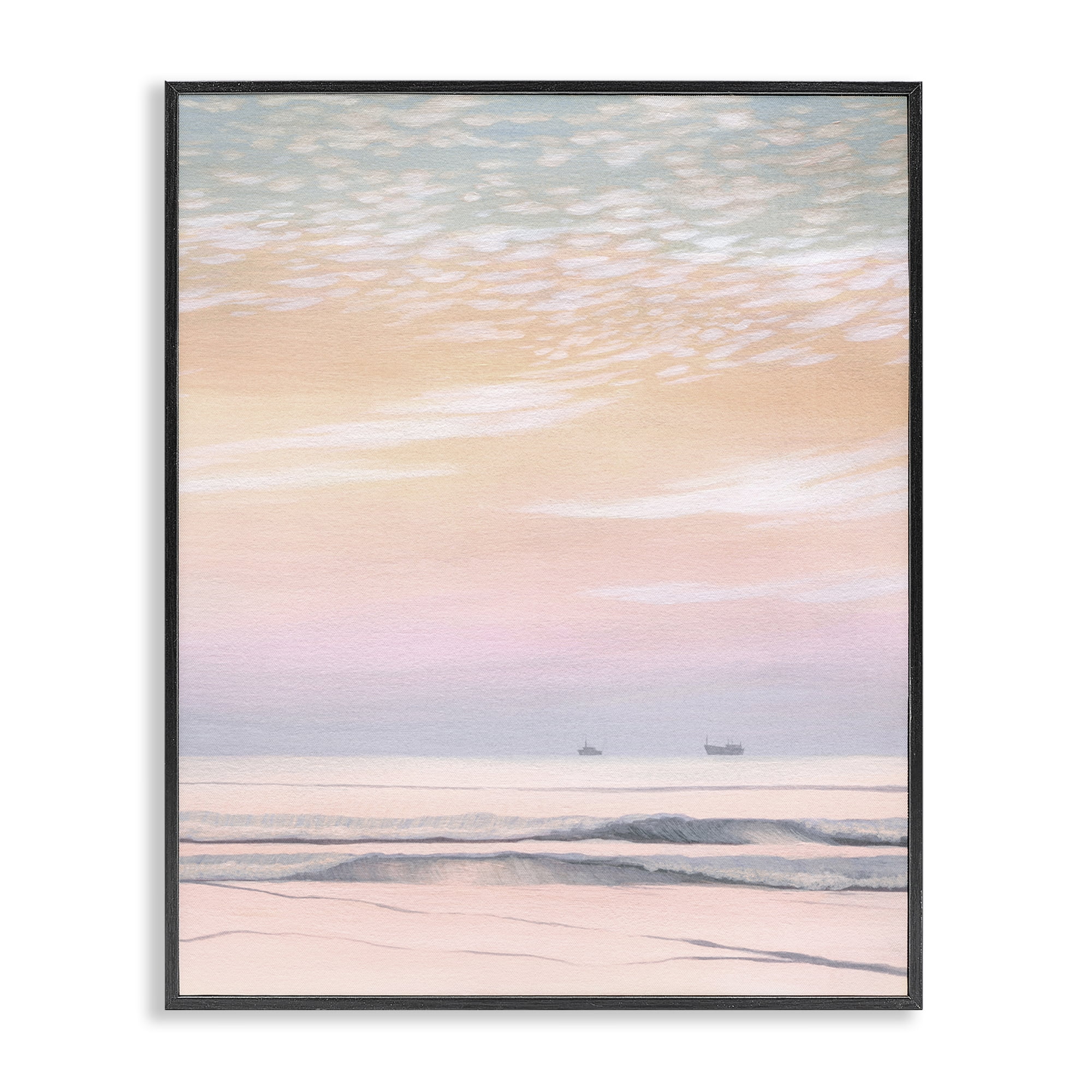 Stupell Industries Distant Ship at Sunrise Nautical & Beach Painting Black Framed Art Print Wall Art, 16 x 20