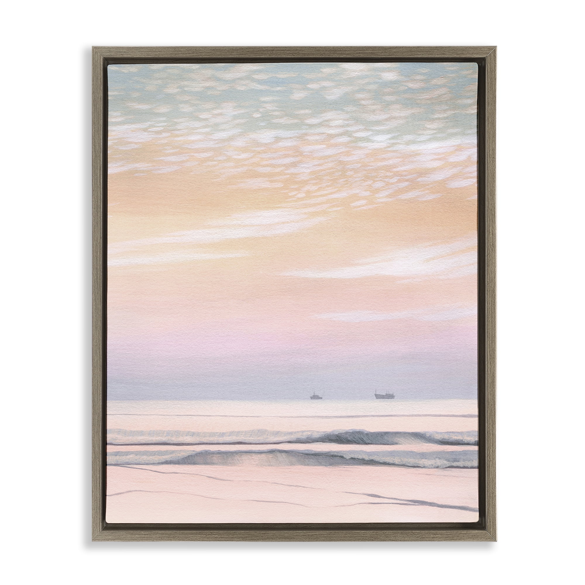 Stupell Industries Distant Ship at Sunrise Nautical & Beach Painting Brown Floater Framed Canvas Art Print Wall Art, 25 x 31