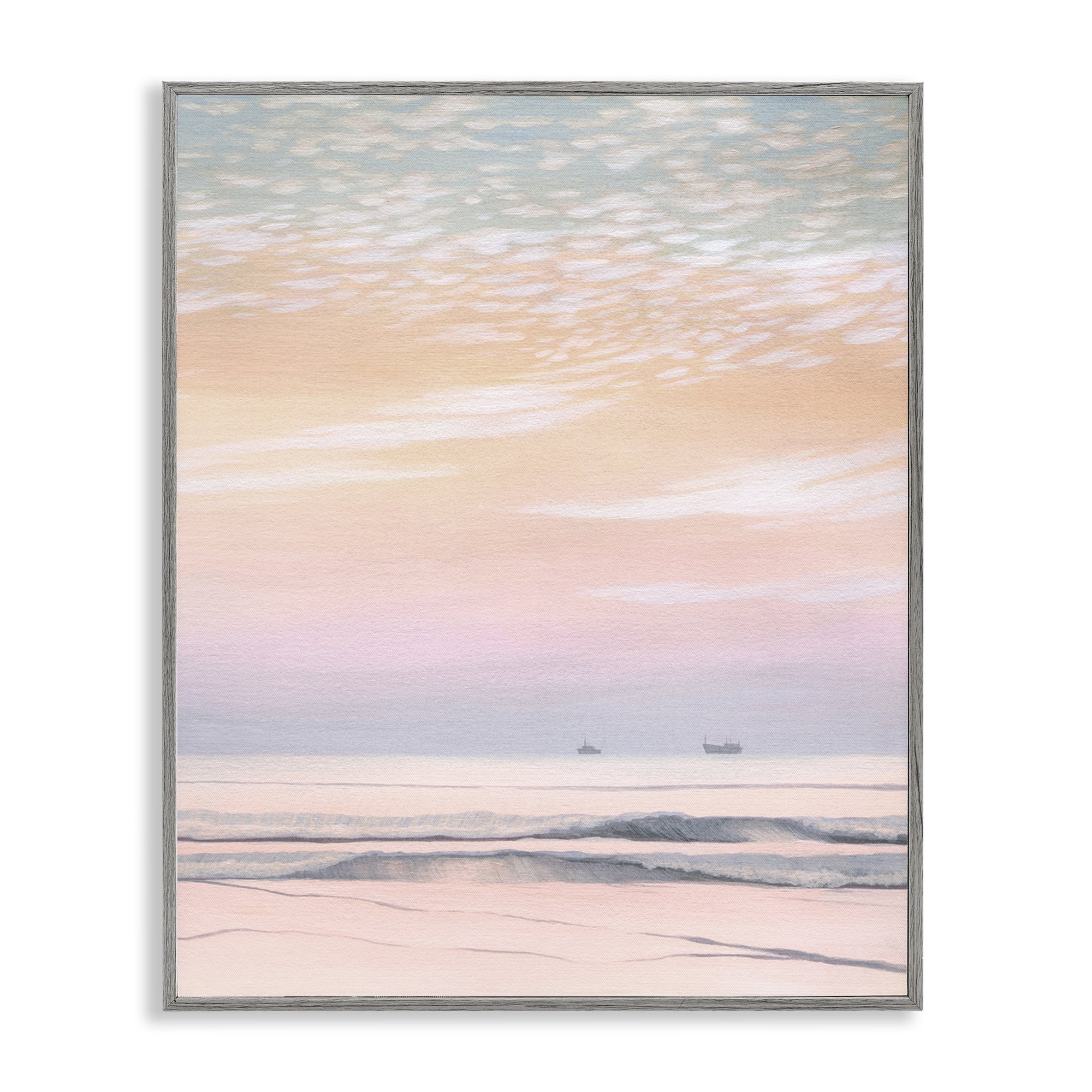 Stupell Industries Distant Ship at Sunrise Nautical & Beach Painting Gray Framed Art Print Wall Art, 11 x 14