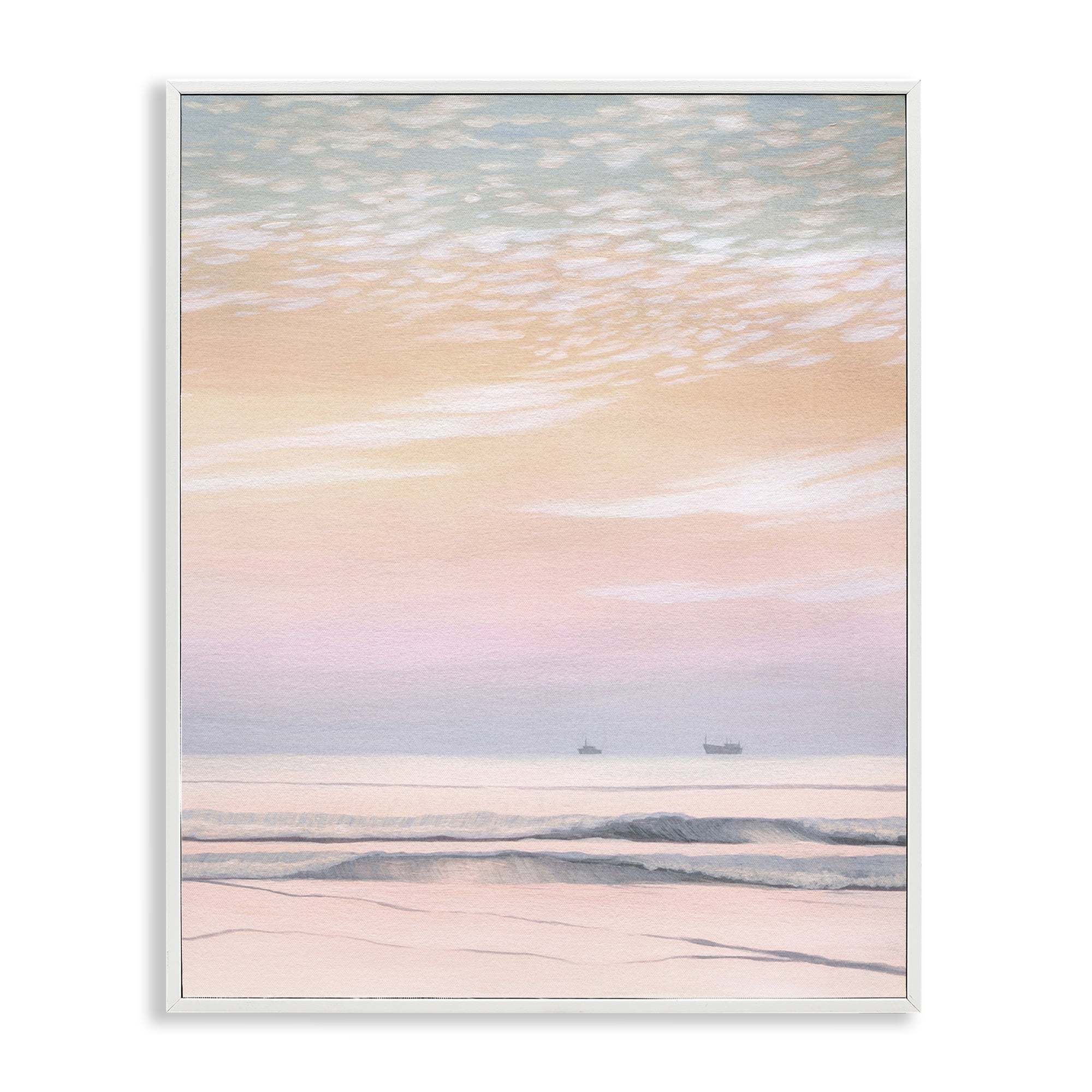 Stupell Industries Distant Ship at Sunrise Nautical & Beach Painting White Framed Art Print Wall Art, 16 x 20