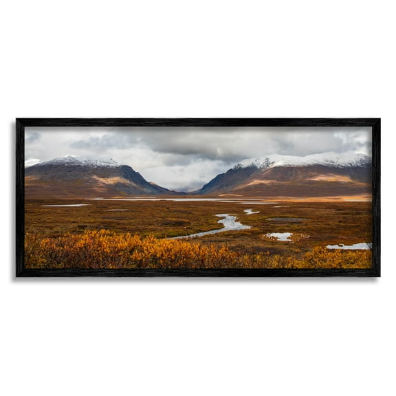 Stupell Industries Distant Snowy Peaks Landscape Photography Black Framed Art Print Wall Art, 24 x 10