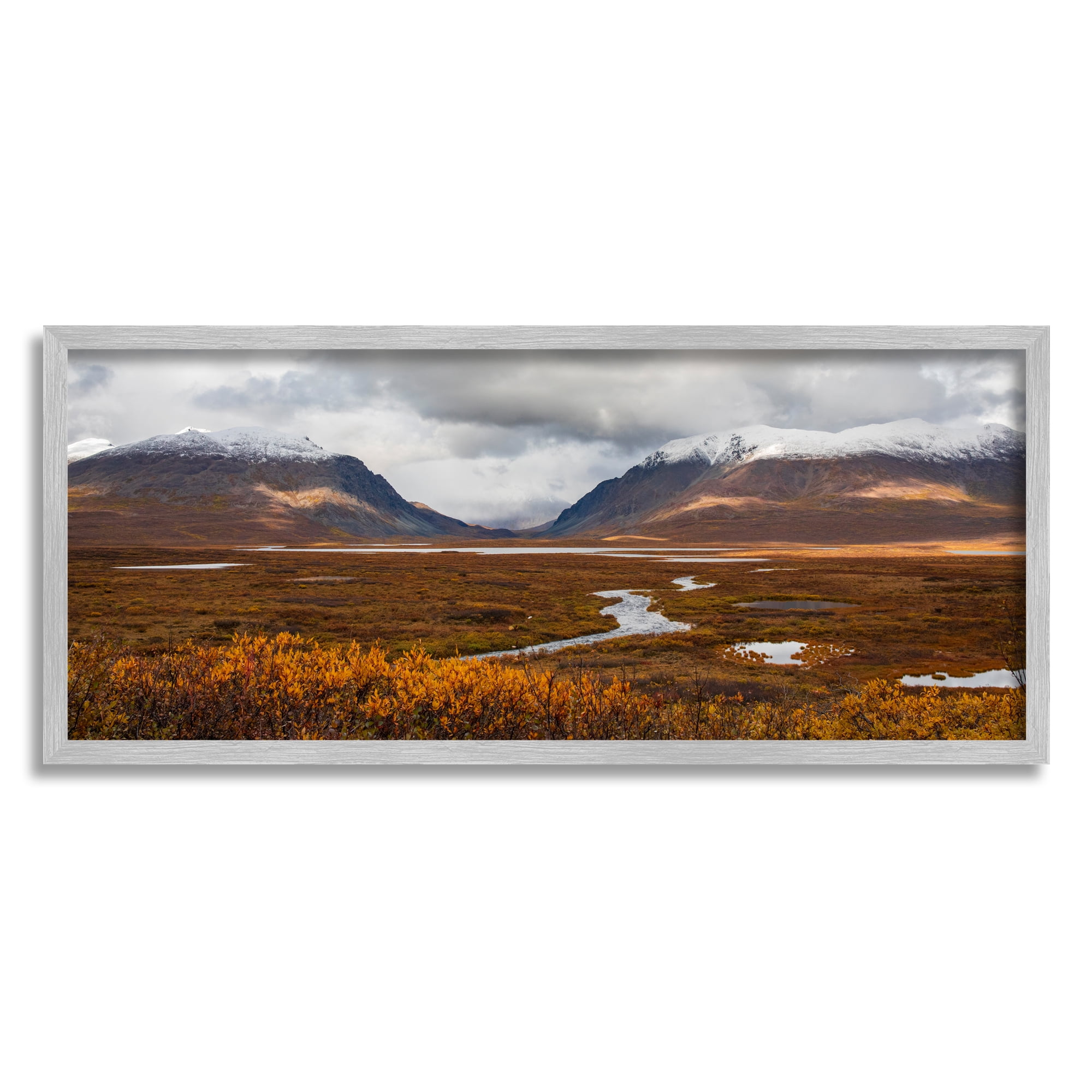 Stupell Industries Distant Snowy Peaks Landscape Photography Gray Framed Art Print Wall Art, 30 x 13