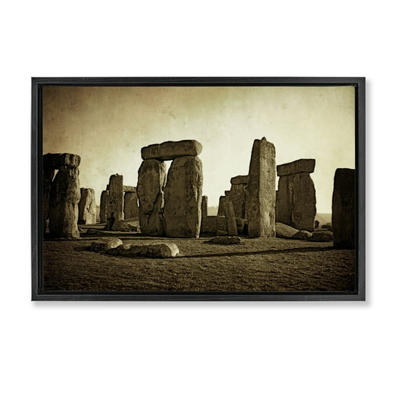 Stupell Industries Distant Stonehenge Sepia Landscape & Nature Photography Black Floater Framed Canvas Art Print Wall Art, 25 x 17