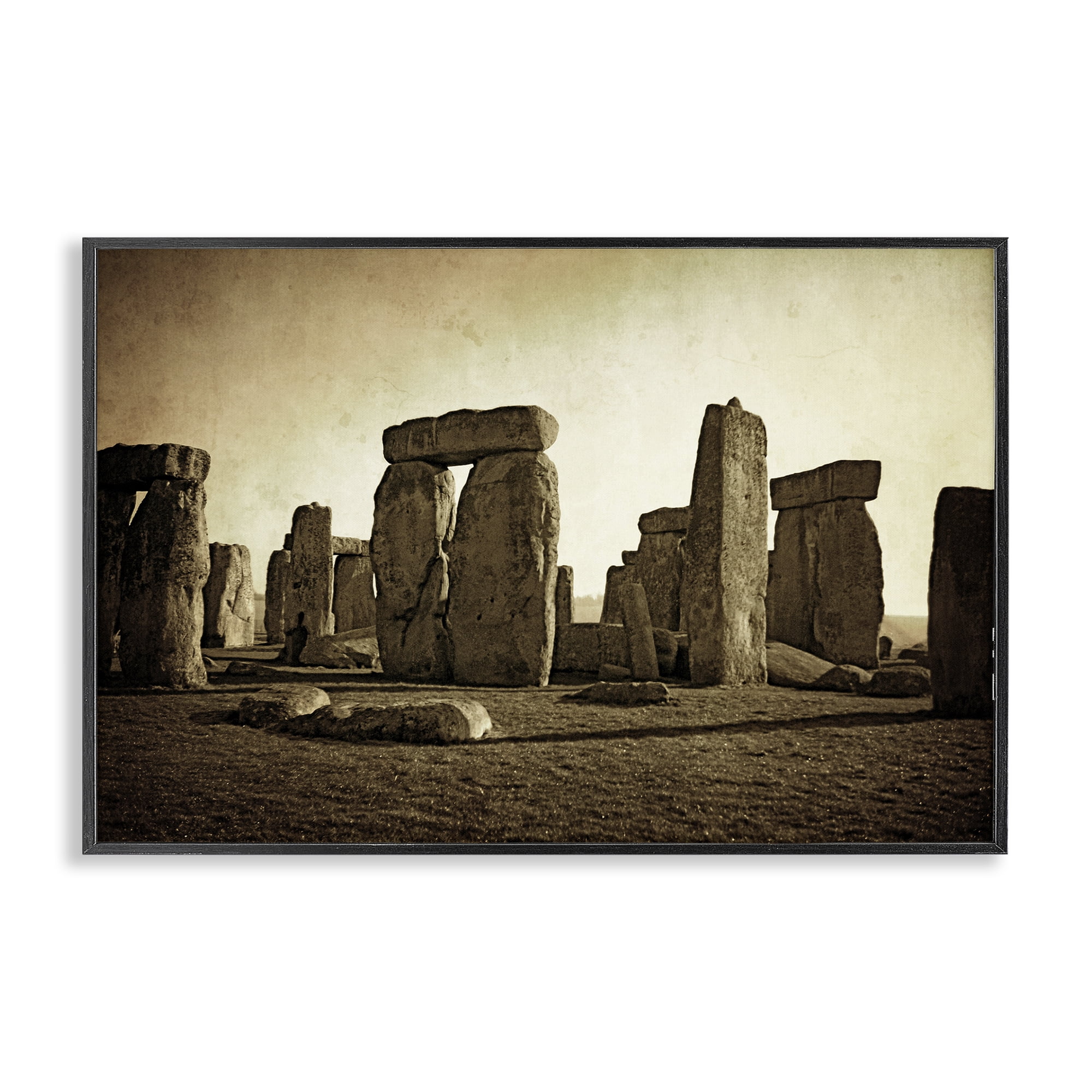 Stupell Industries Distant Stonehenge Sepia Landscape & Nature Photography Black Framed Art Print Wall Art, 18 x 12