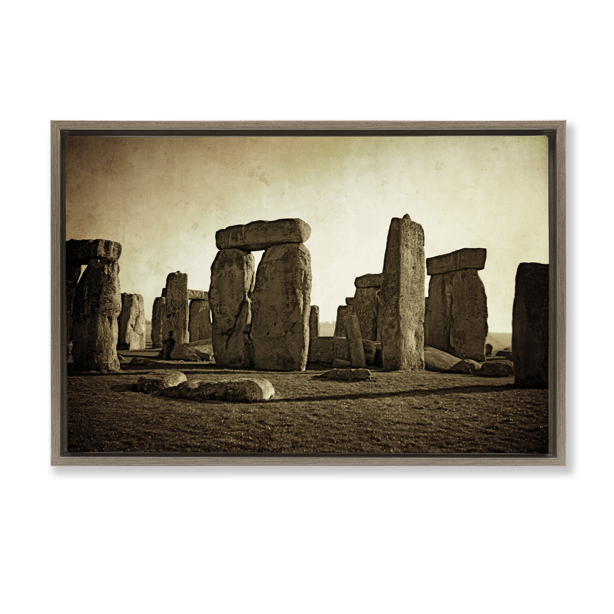 Stupell Industries Distant Stonehenge Sepia Landscape & Nature Photography Brown Floater Framed Canvas Art Print Wall Art, 31 x 21