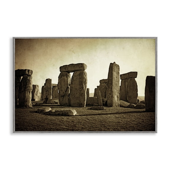 Stupell Industries Distant Stonehenge Sepia Landscape & Nature Photography Gray Framed Art Print Wall Art, 18 x 12