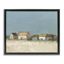 Stupell Industries Distant Town House Landscape & Nature Painting Black Floater Framed Canvas Art Print Wall Art, 21 x 17