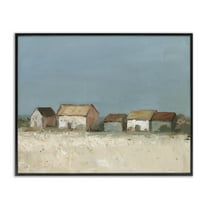 Stupell Industries Distant Town House Landscape & Nature Painting Black Framed Art Print Wall Art, 14 x 11