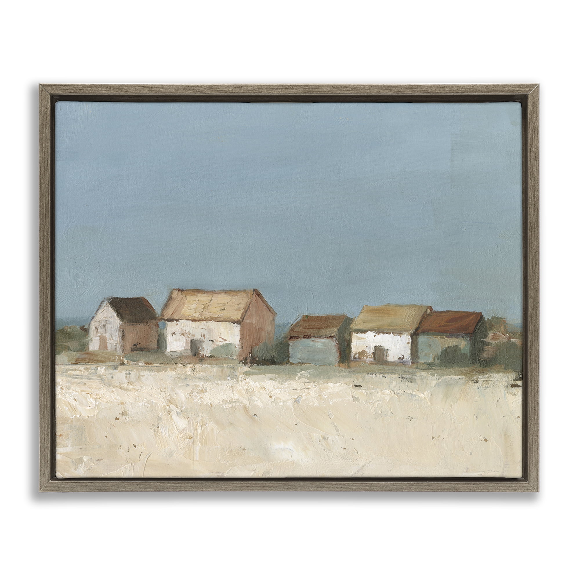 Stupell Industries Distant Town House Landscape & Nature Painting Brown Floater Framed Canvas Art Print Wall Art, 21 x 17