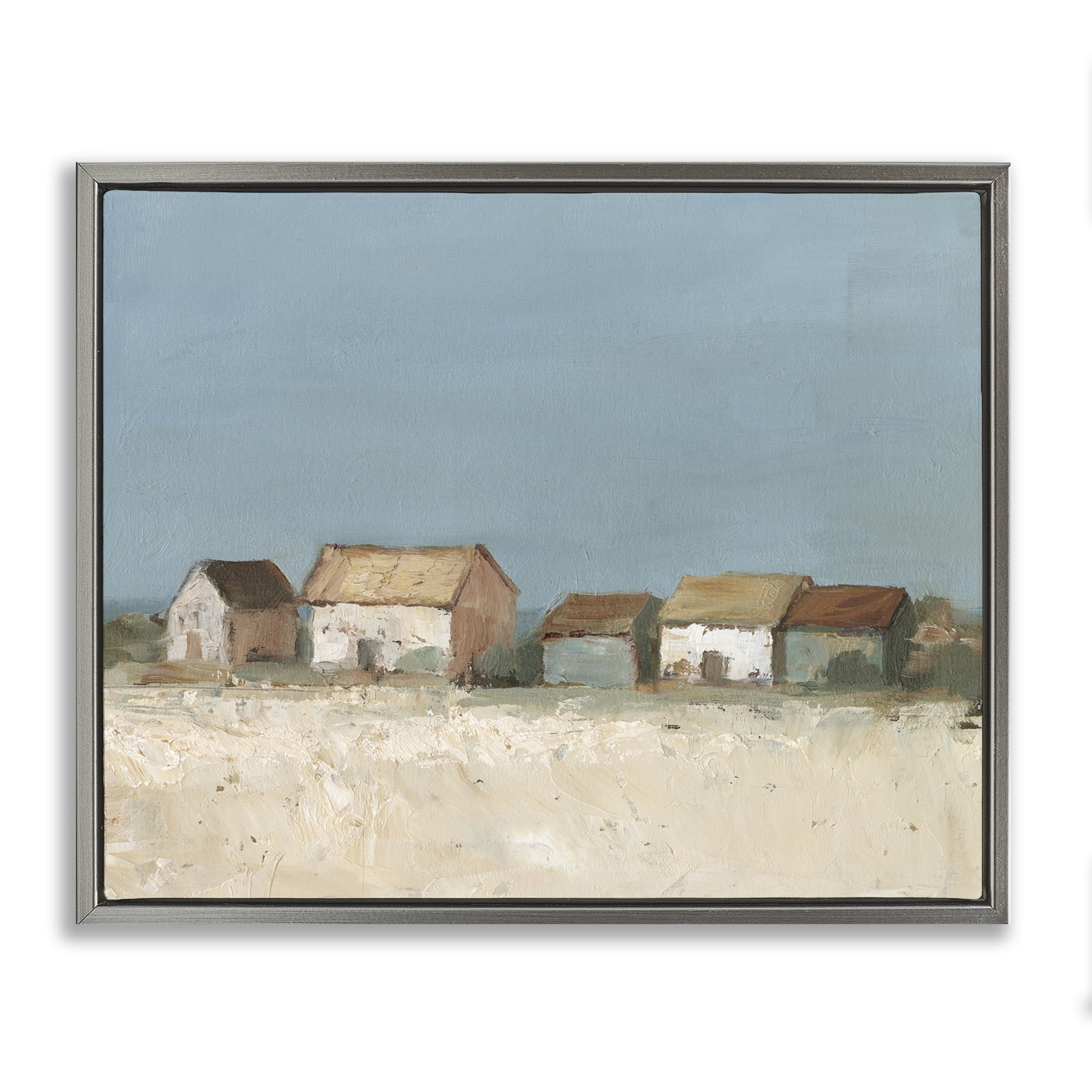 Stupell Industries Distant Town House Landscape & Nature Painting Gray Floater Framed Canvas Art Print Wall Art, 21 x 17