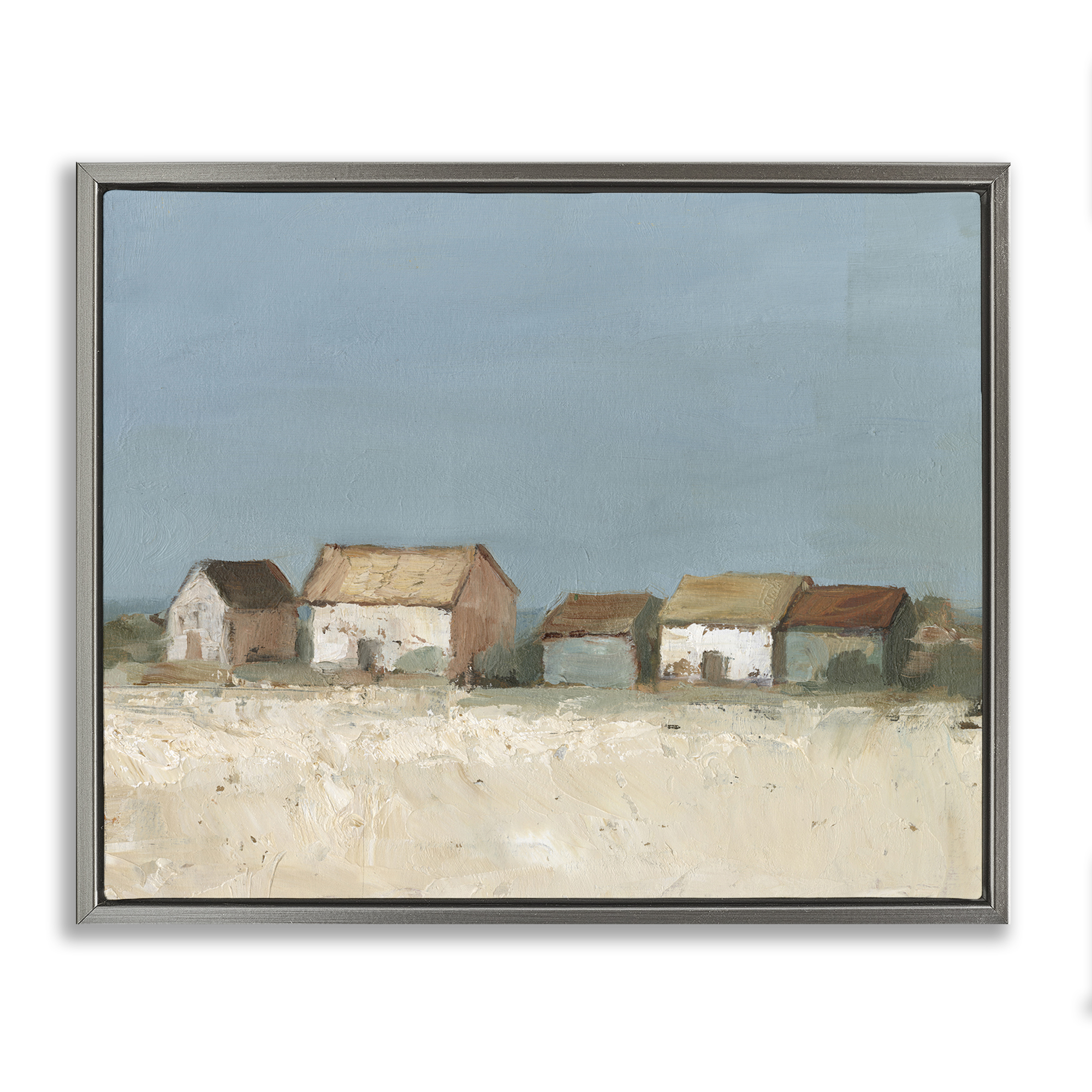 Stupell Industries Distant Town House Landscape & Nature Painting Gray Floater Framed Canvas Art Print Wall Art, 31 x 25