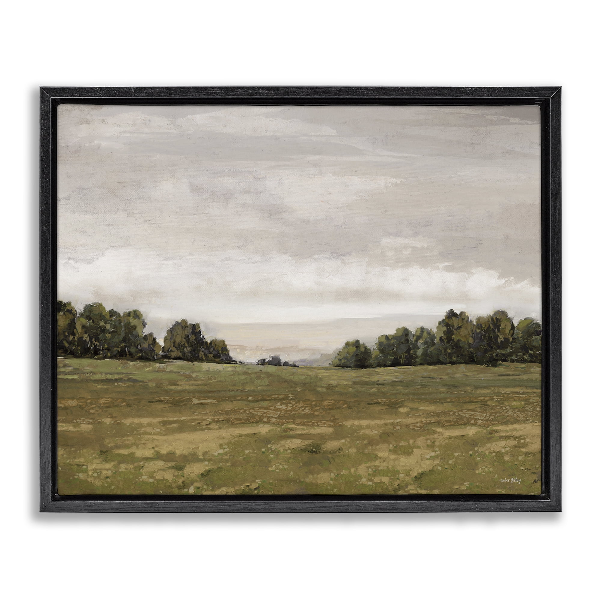 Stupell Industries Distant Trees Grassland Landscape Painting Black