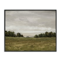 Stupell Industries Distant Trees Grassland Landscape Painting Black Framed Art Print Wall Art, 14 x 11