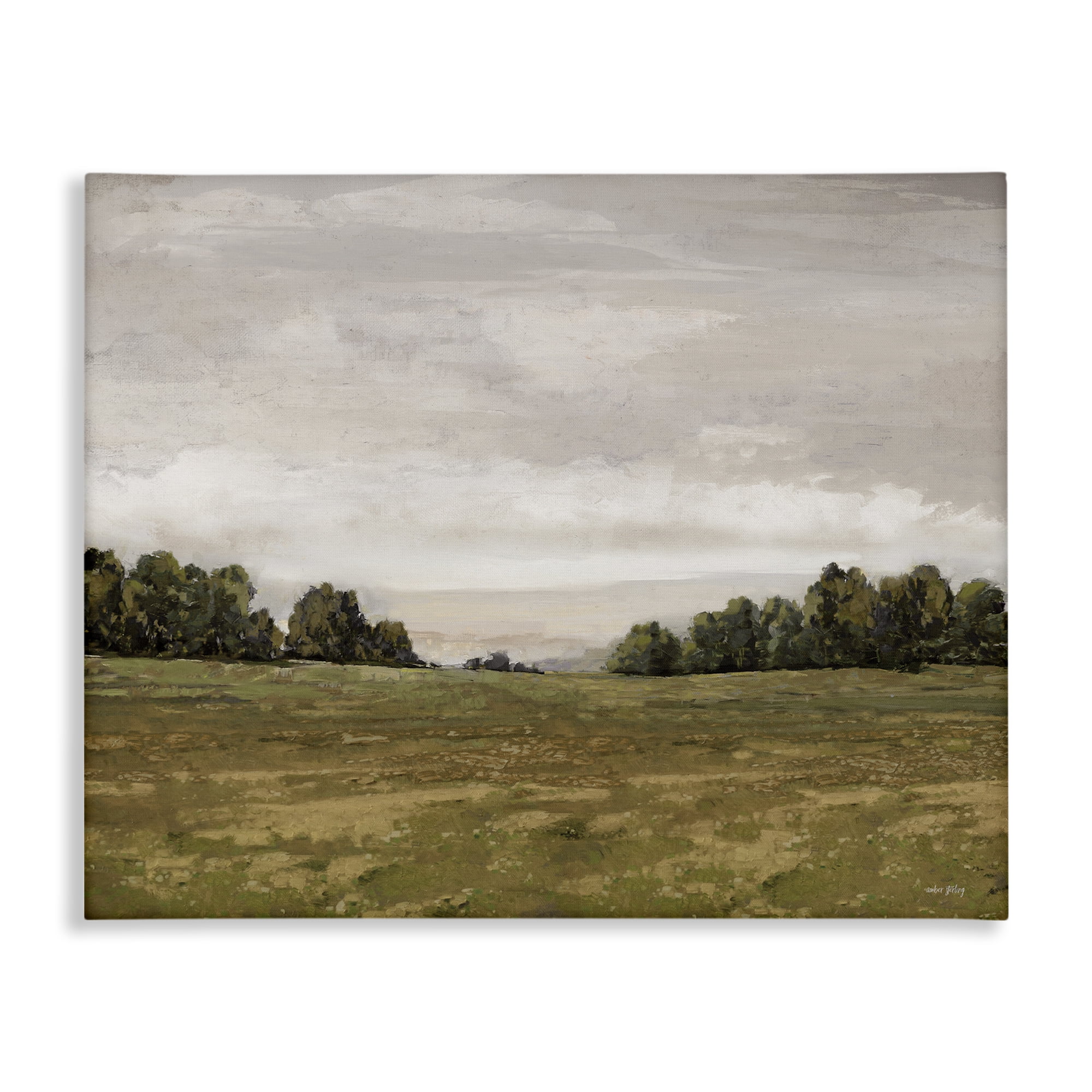 Stupell Industries Distant Trees Grassland Landscape Painting Gallery Wrapped Canvas Art Print Wall Art, 40 x 30
