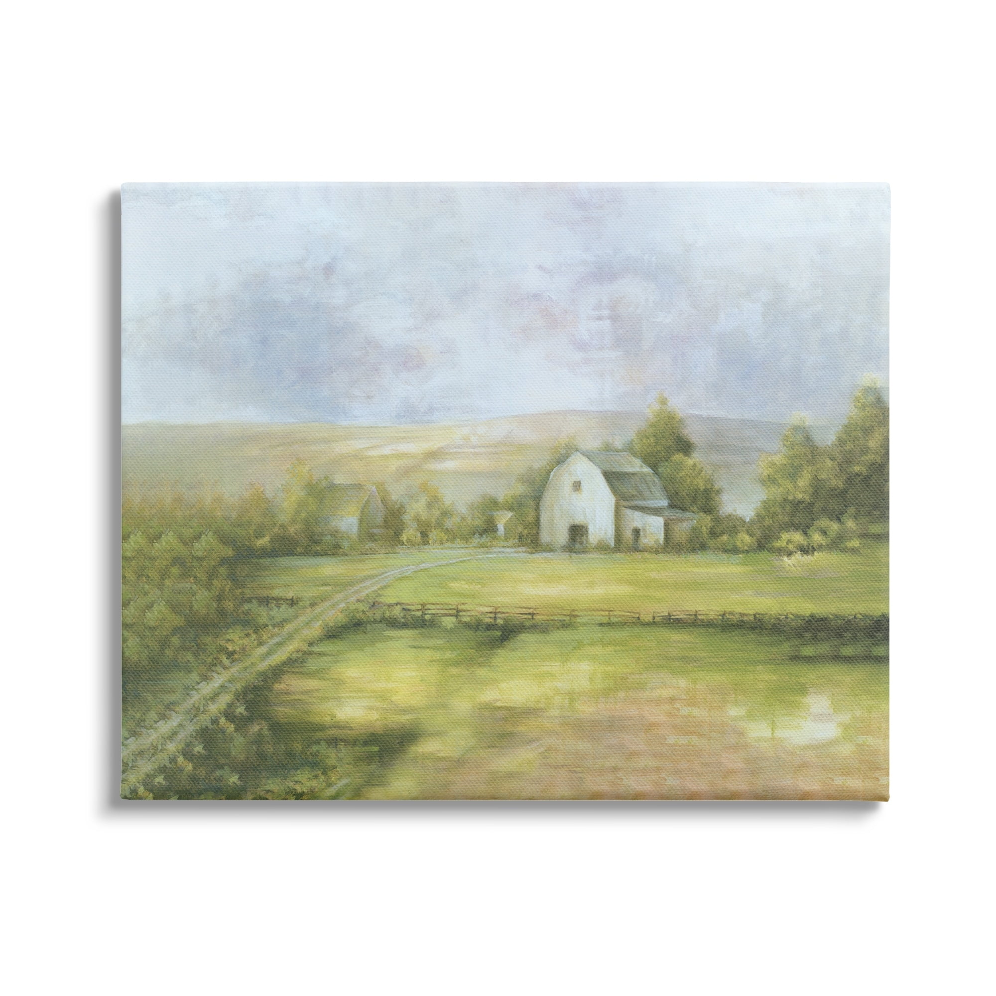 Stupell Industries Distant White Barn Vast Rural Farmland Fields Painting Gallery Wrapped Canvas Print Wall Art, Design by White Ladder