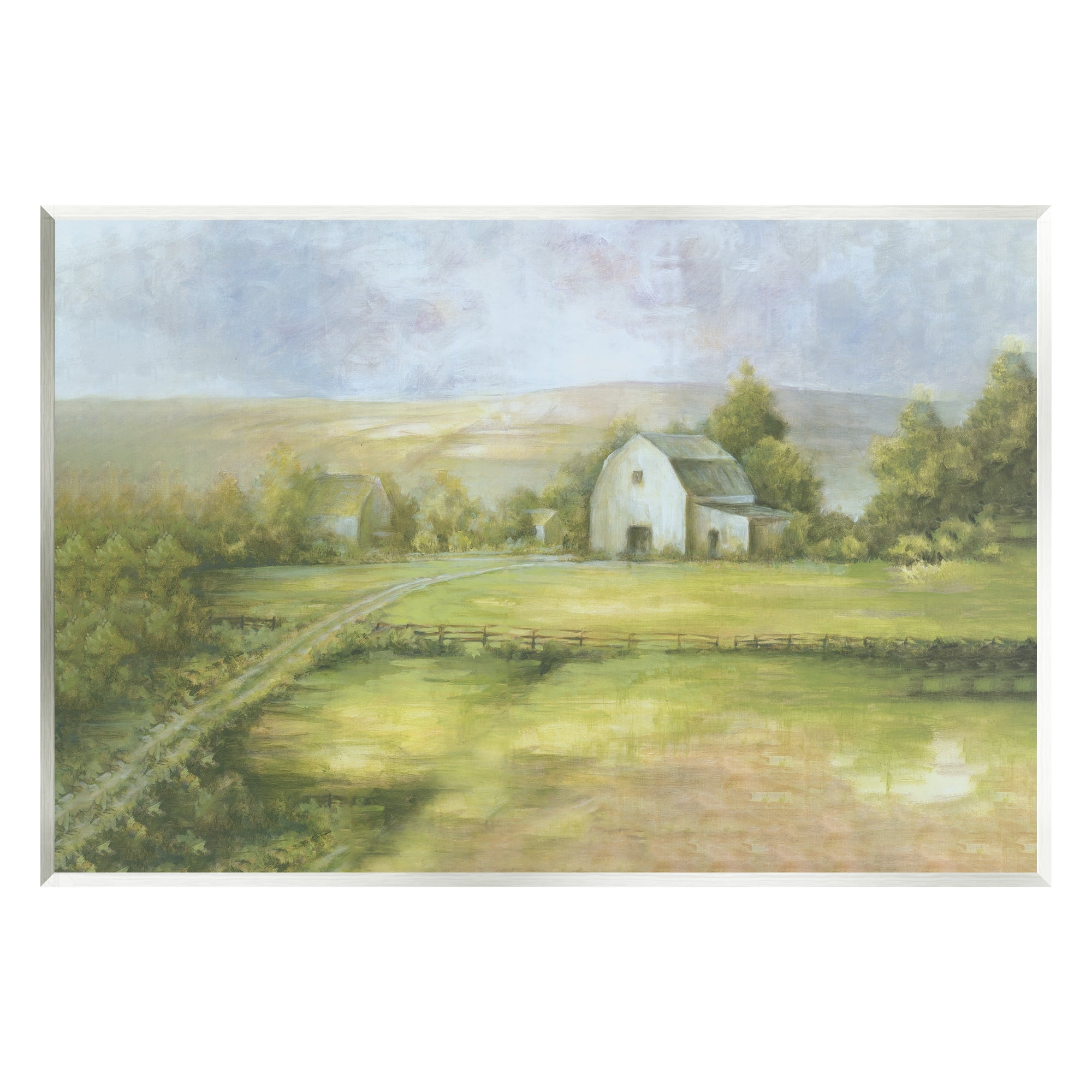 Stupell Industries Distant White Barn Vast Rural Farmland Fields Painting Unframed Art Print Wall Art, Design by White Ladder