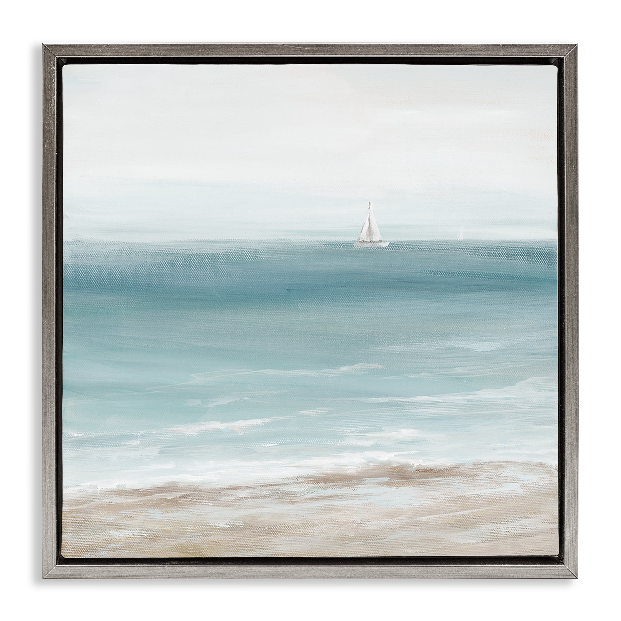 Stupell Industries Distant White Sailboat Nautical & Beach Painting Gray Floater Framed Canvas Art Print Wall Art, 25 x 25