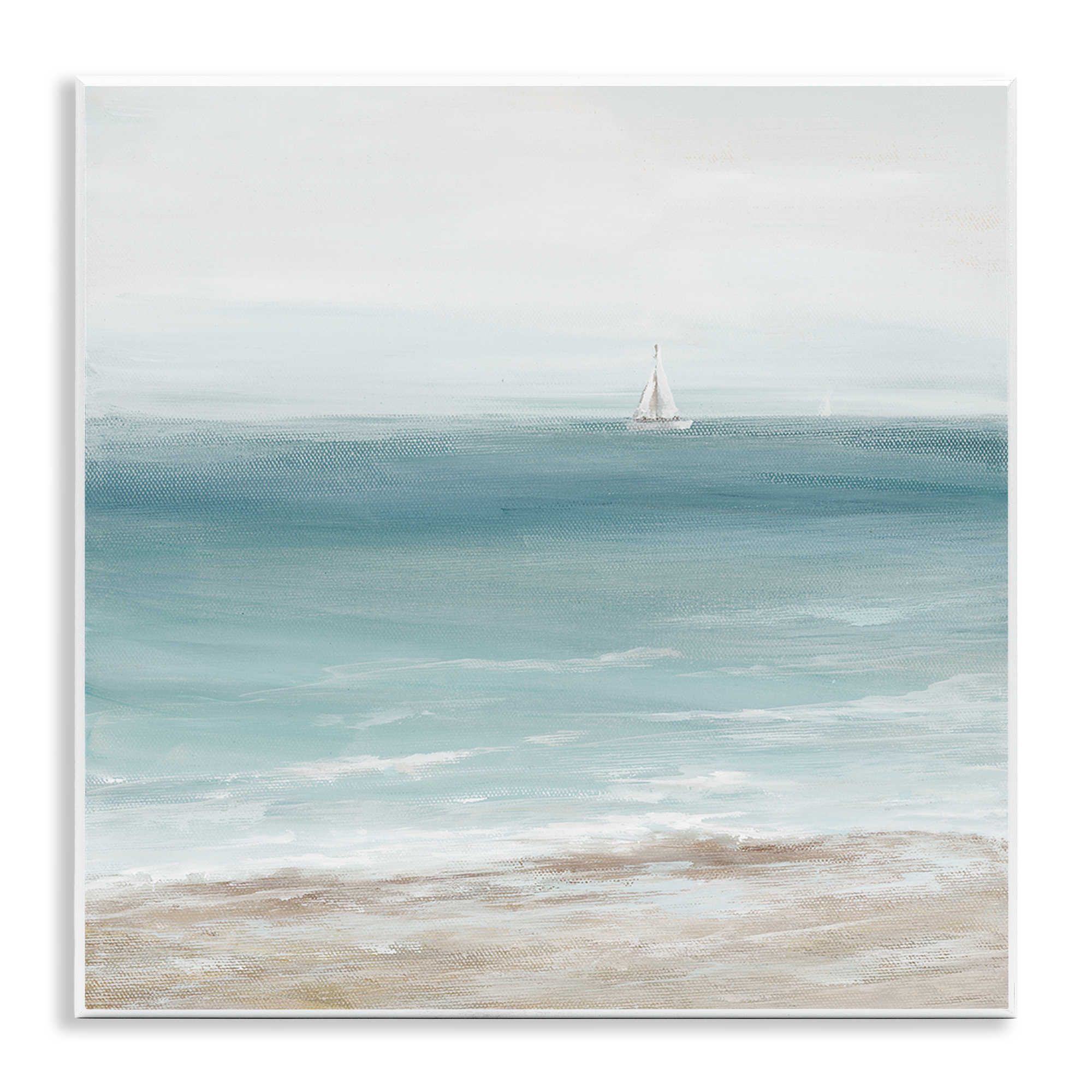 Stupell Industries Distant White Sailboat Nautical & Beach Painting Unframed Art Print Wall Art, 12 x 12