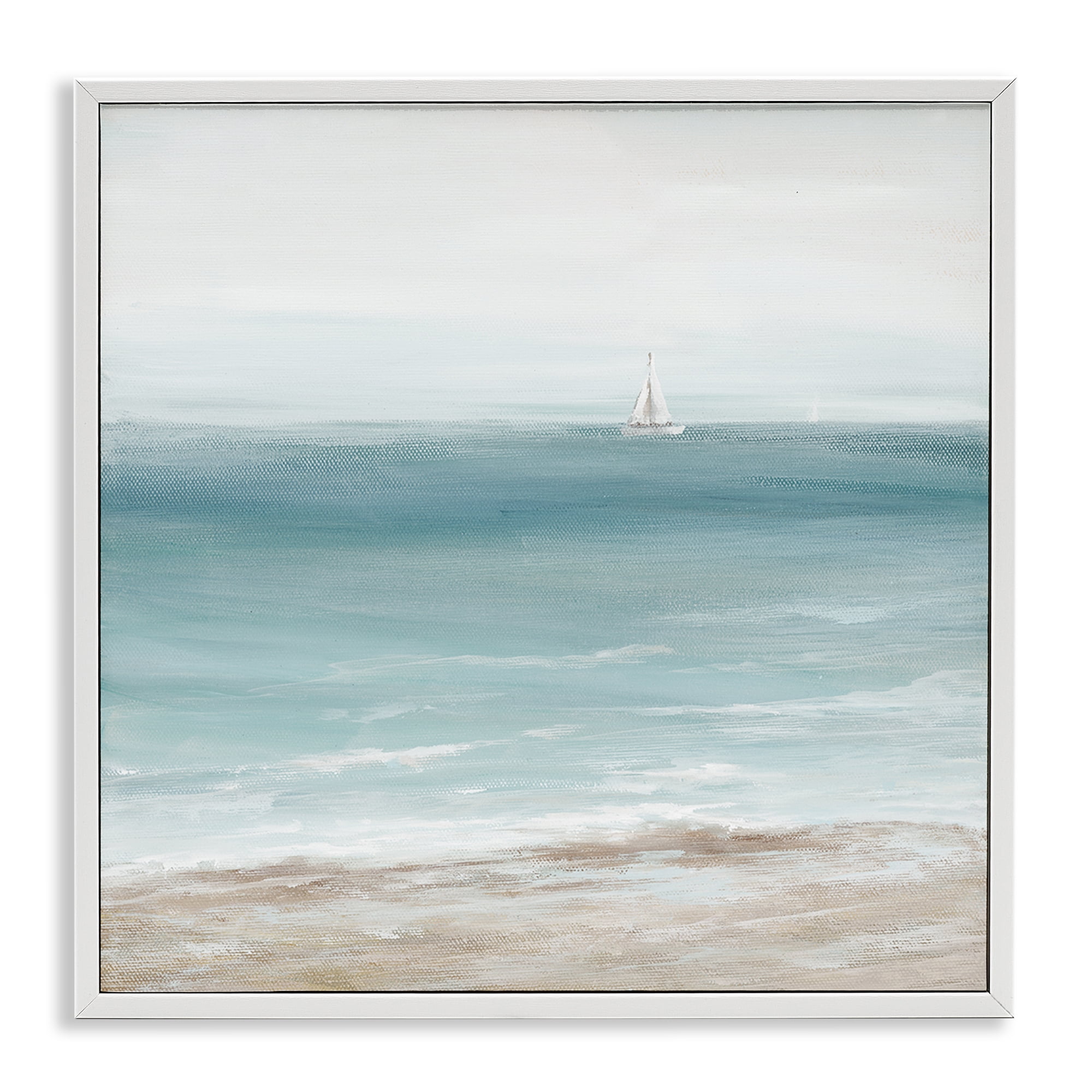 Stupell Industries Distant White Sailboat Nautical & Beach Painting White Framed Art Print Wall Art, 24 x 24