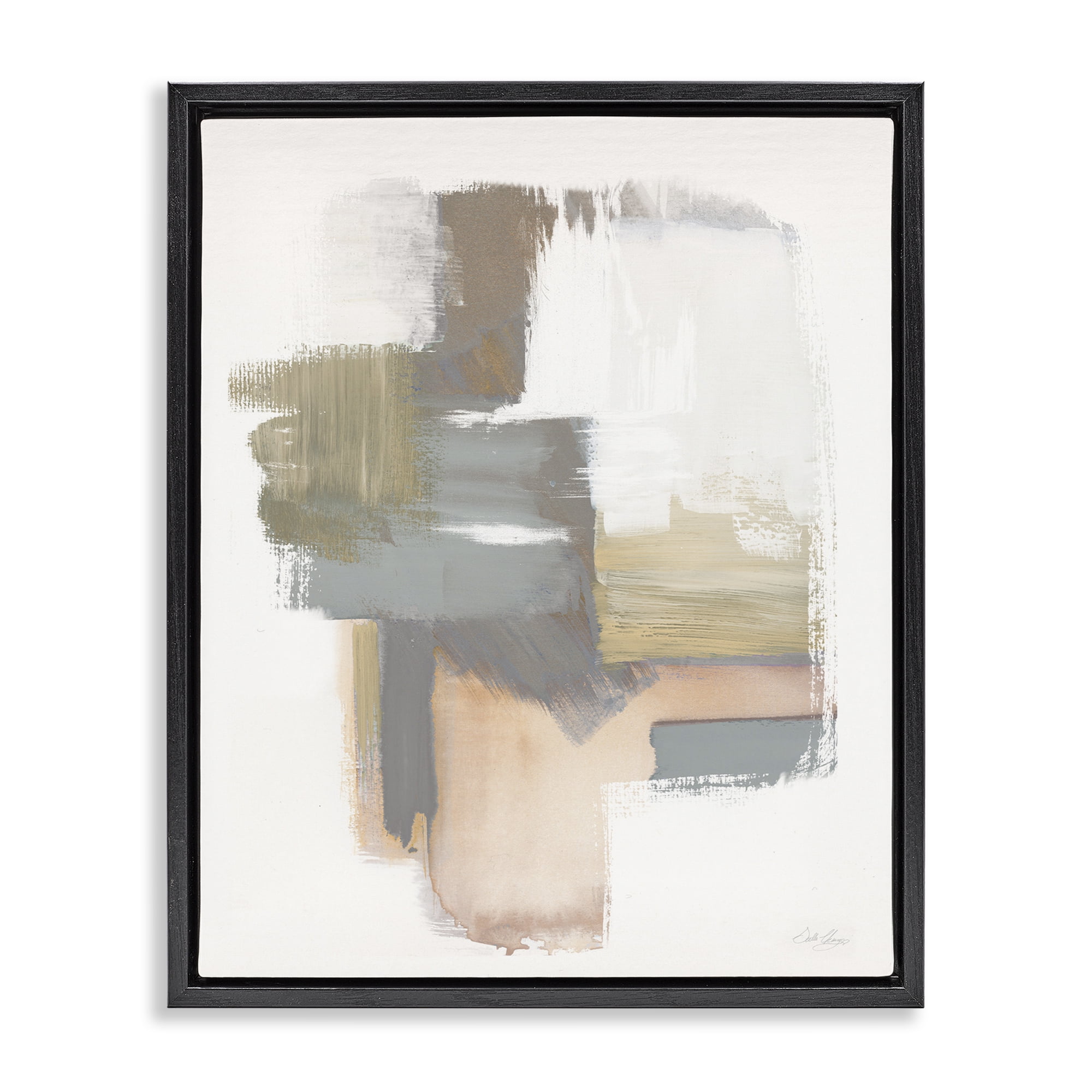 Stupell Industries Distorted Paint Strokes Abstract Painting Black Floater Framed Canvas Art Print Wall Art, 25 x 31