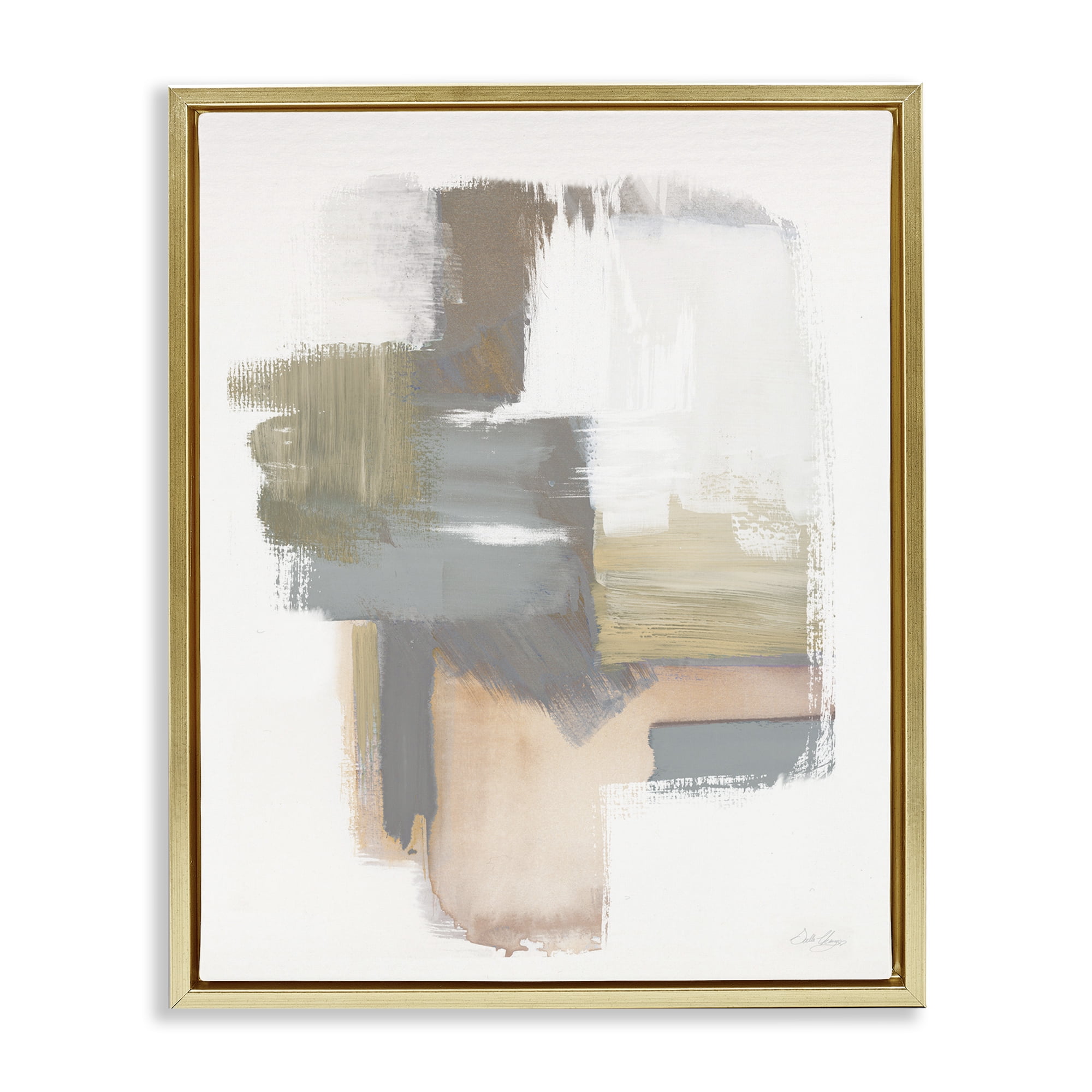 Stupell Industries Distorted Paint Strokes Abstract Painting Gold Floater Framed Canvas Art Print Wall Art, 25 x 31