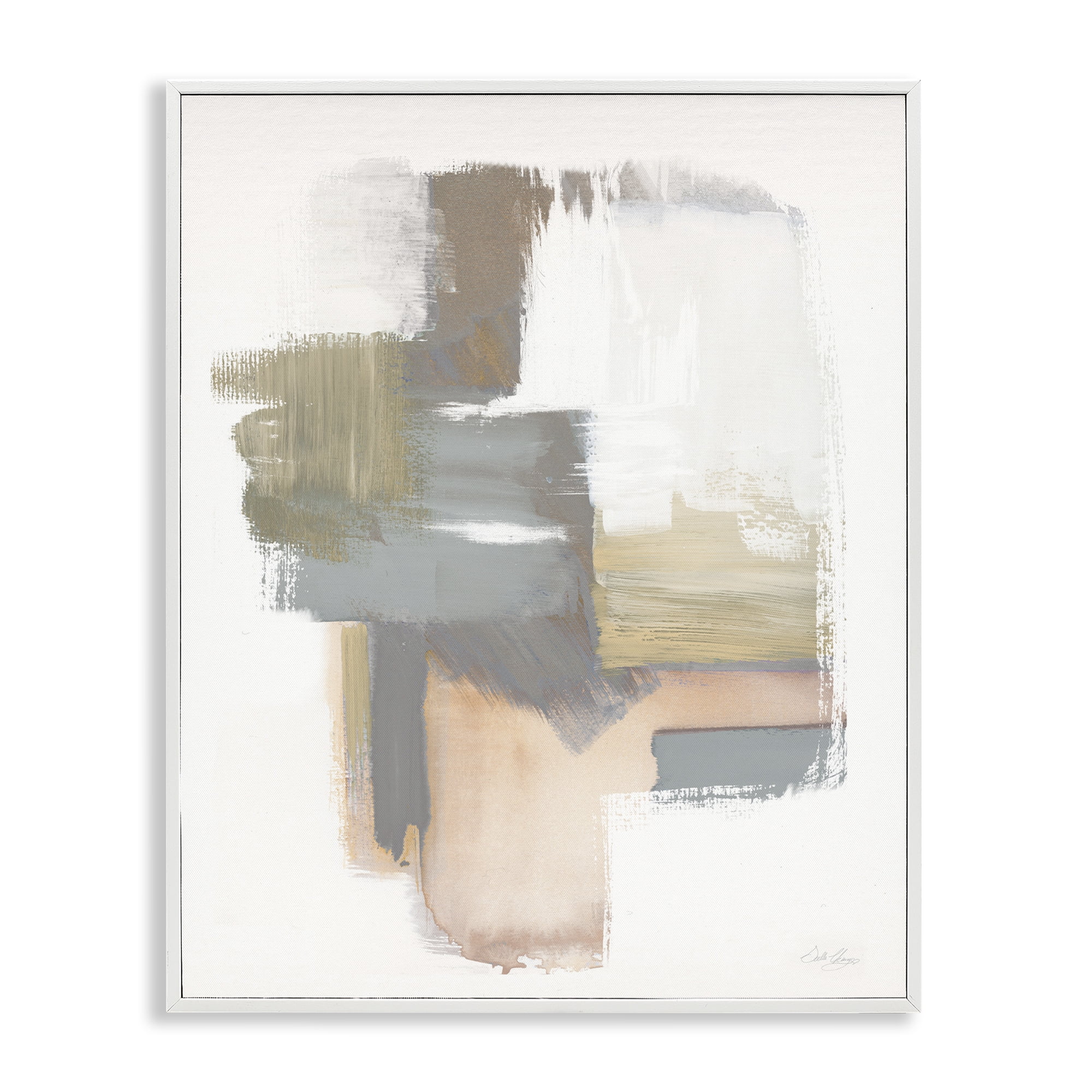 Stupell Industries Distorted Paint Strokes Abstract Painting White Framed Art Print Wall Art, 16 x 20