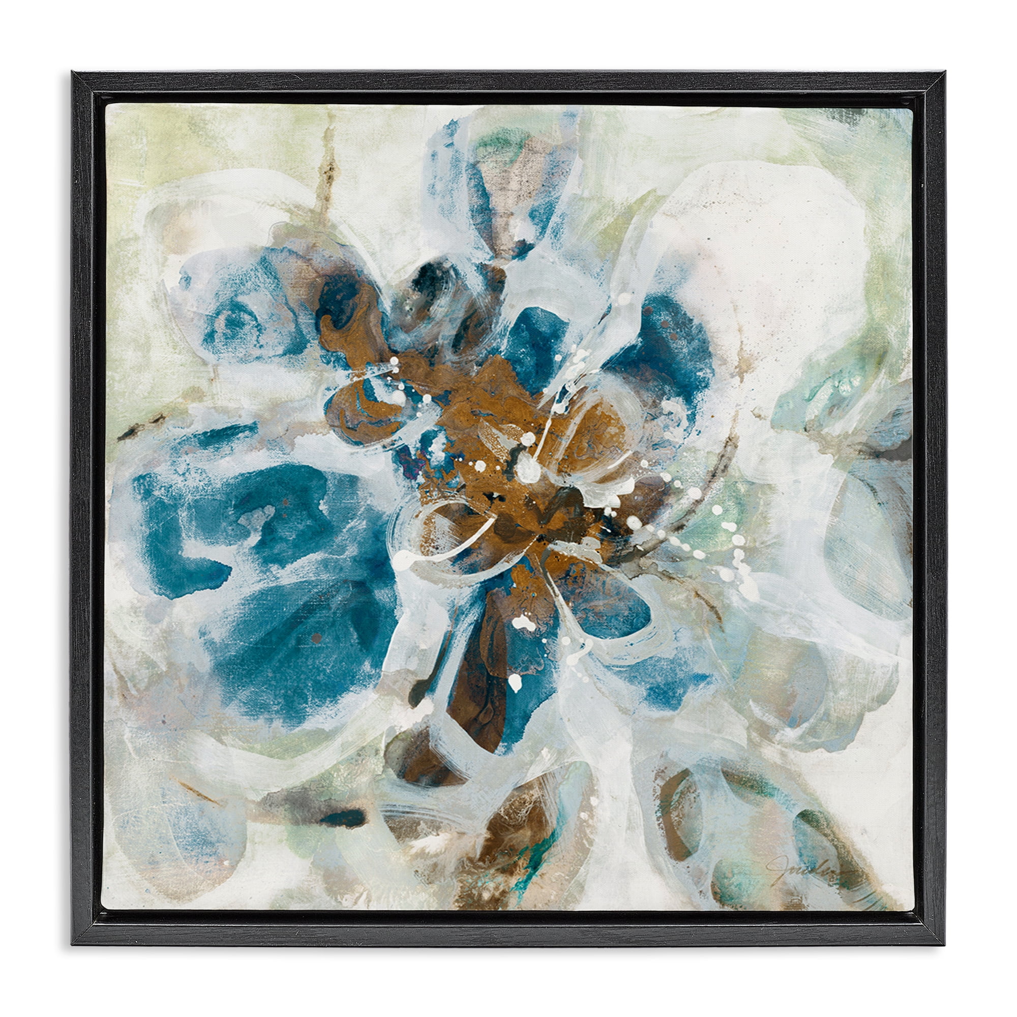 Stupell Industries Distorted Splatter Abstraction Abstract Painting Black Floater Framed Canvas Art Print Wall Art, 18 x 18