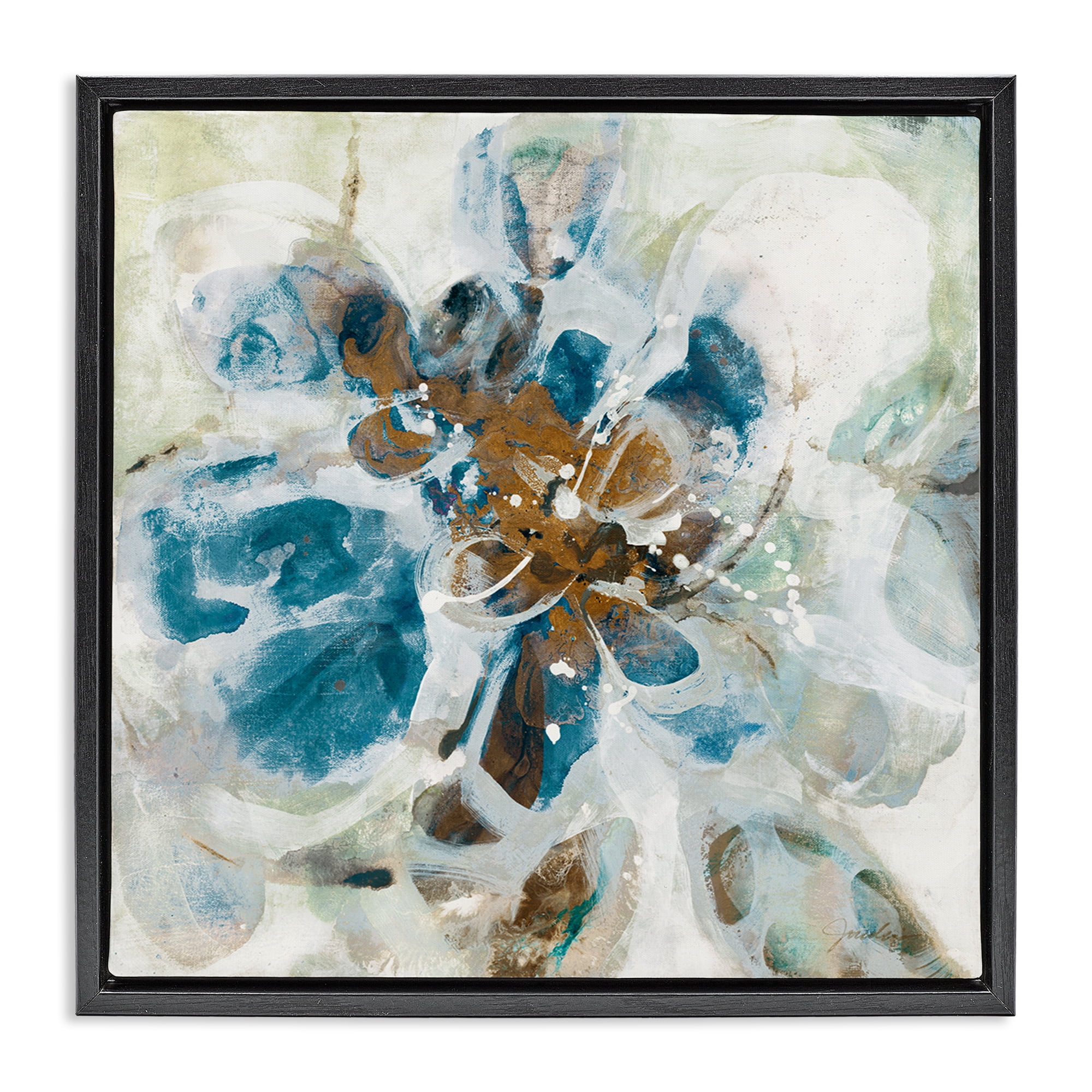 Stupell Industries Distorted Splatter Abstraction Abstract Painting Black Floater Framed Canvas Art Print Wall Art, 25 x 25