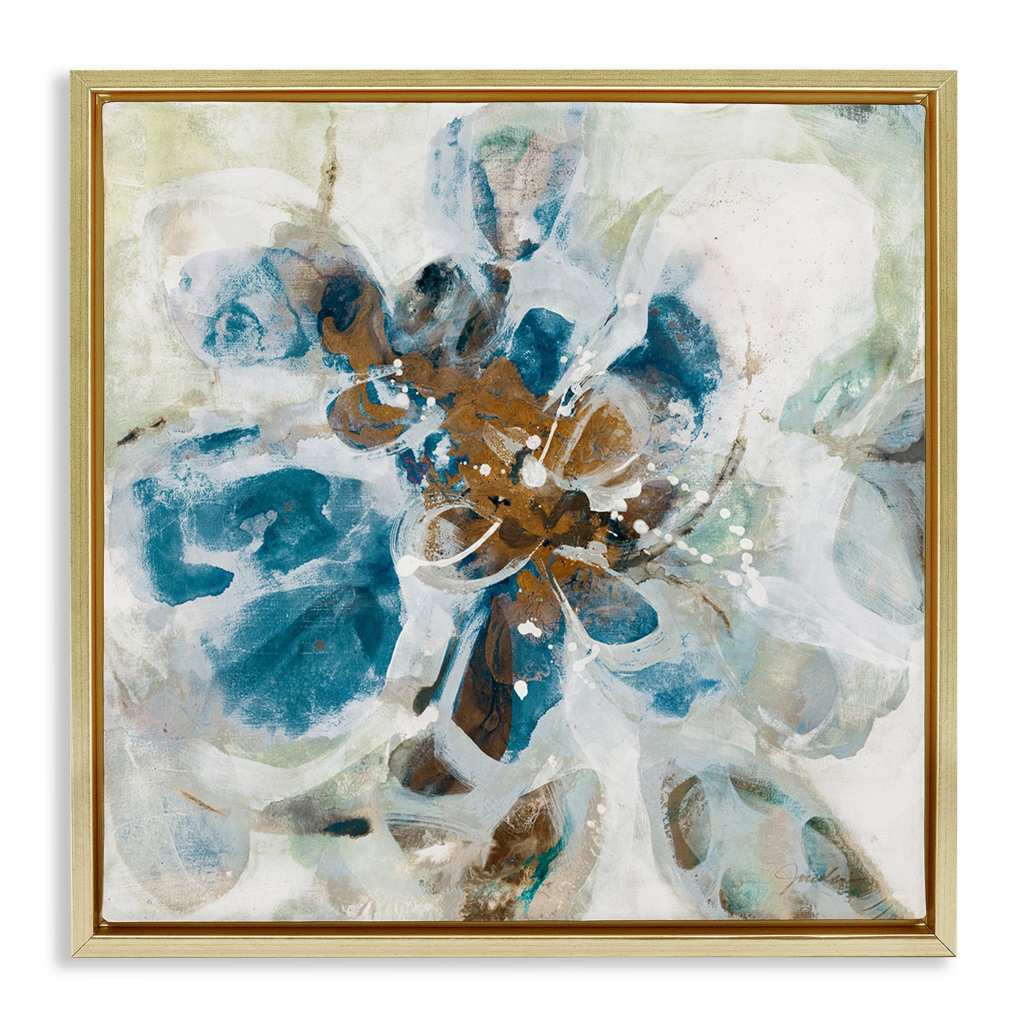 Stupell Industries Distorted Splatter Abstraction Abstract Painting Gold Floater Framed Canvas Art Print Wall Art, 25 x 25